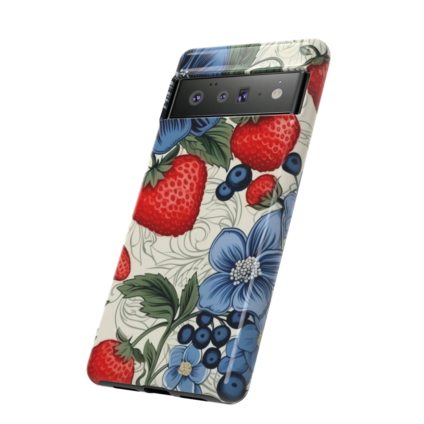 Strawberries and Blueberries on White phone case