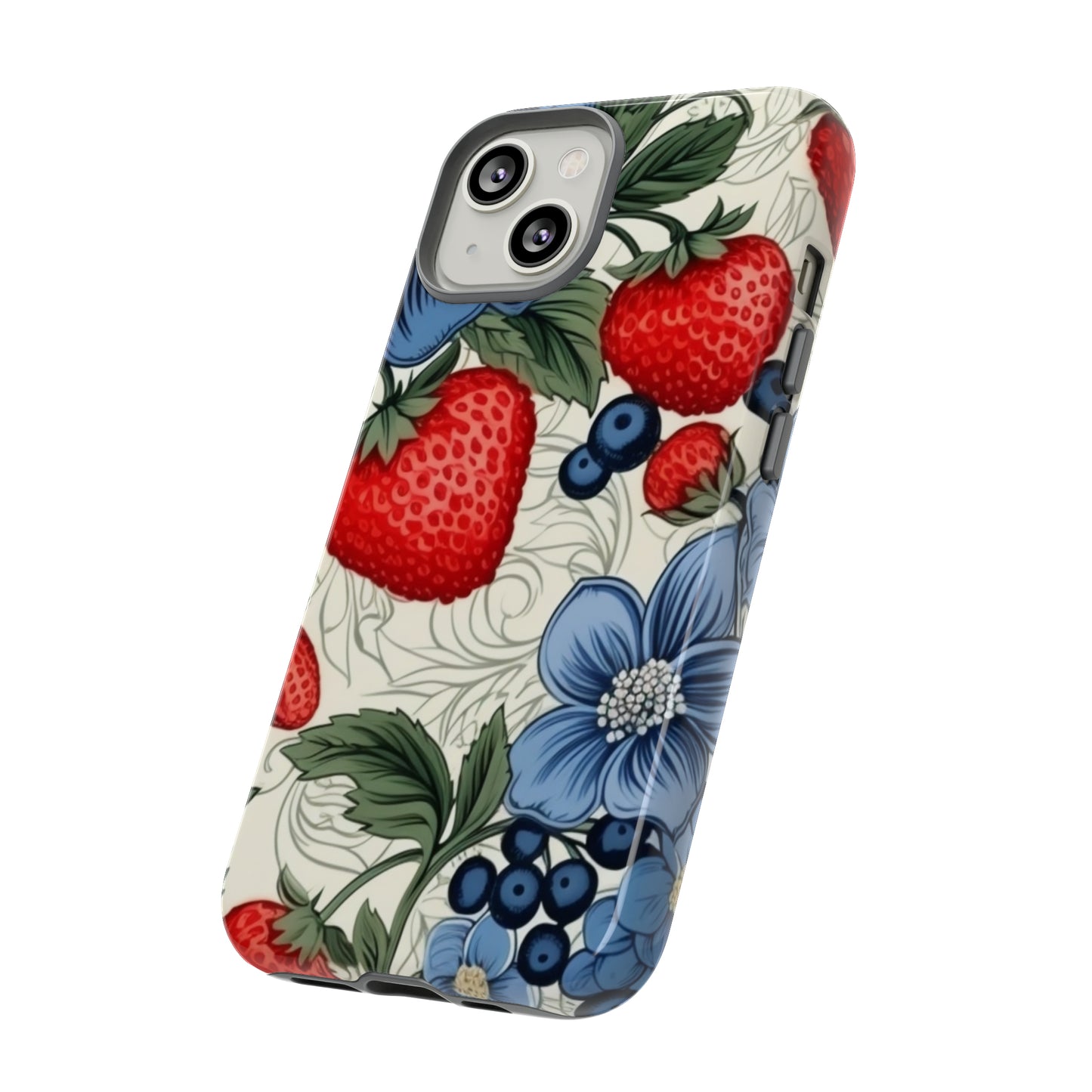 Strawberries and Blueberries on White phone case