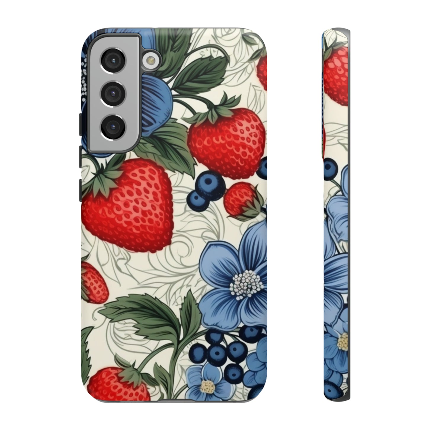 Strawberries and Blueberries on White phone case