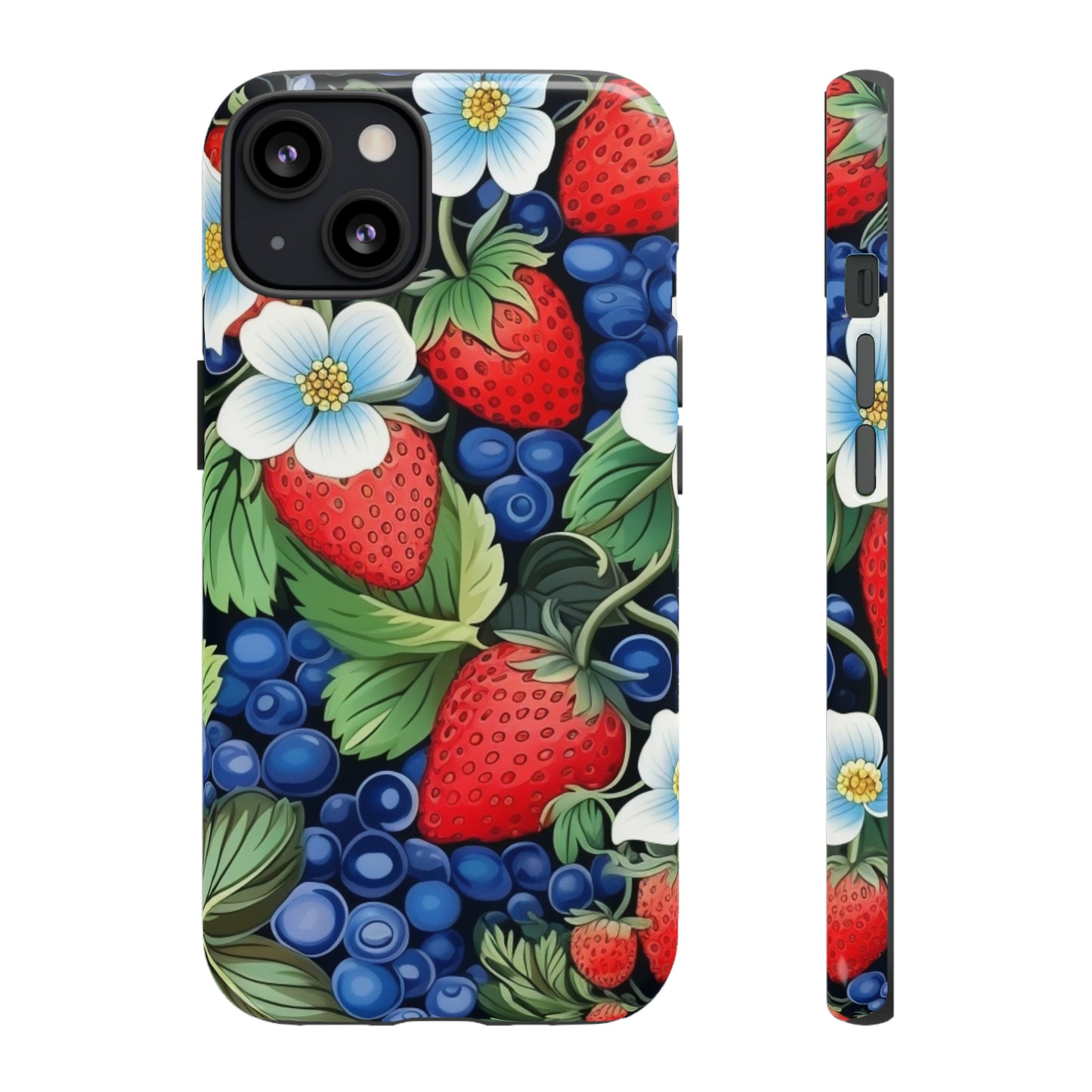 Strawberries and Blueberries on Black phone case