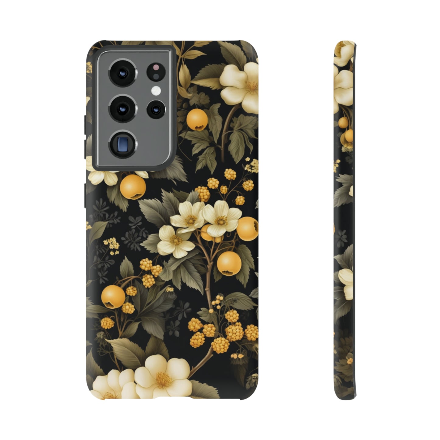 White Black and Yellow Floral phone case