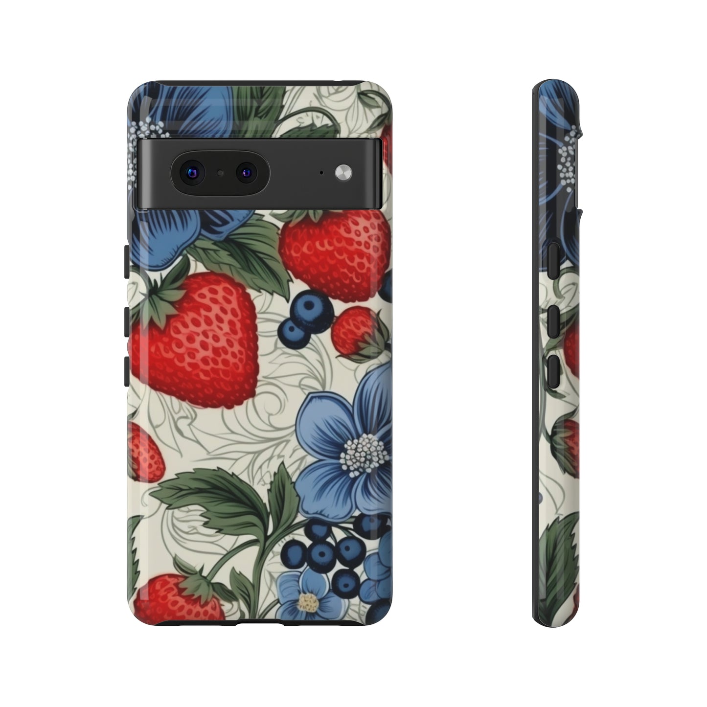 Strawberries and Blueberries on White phone case