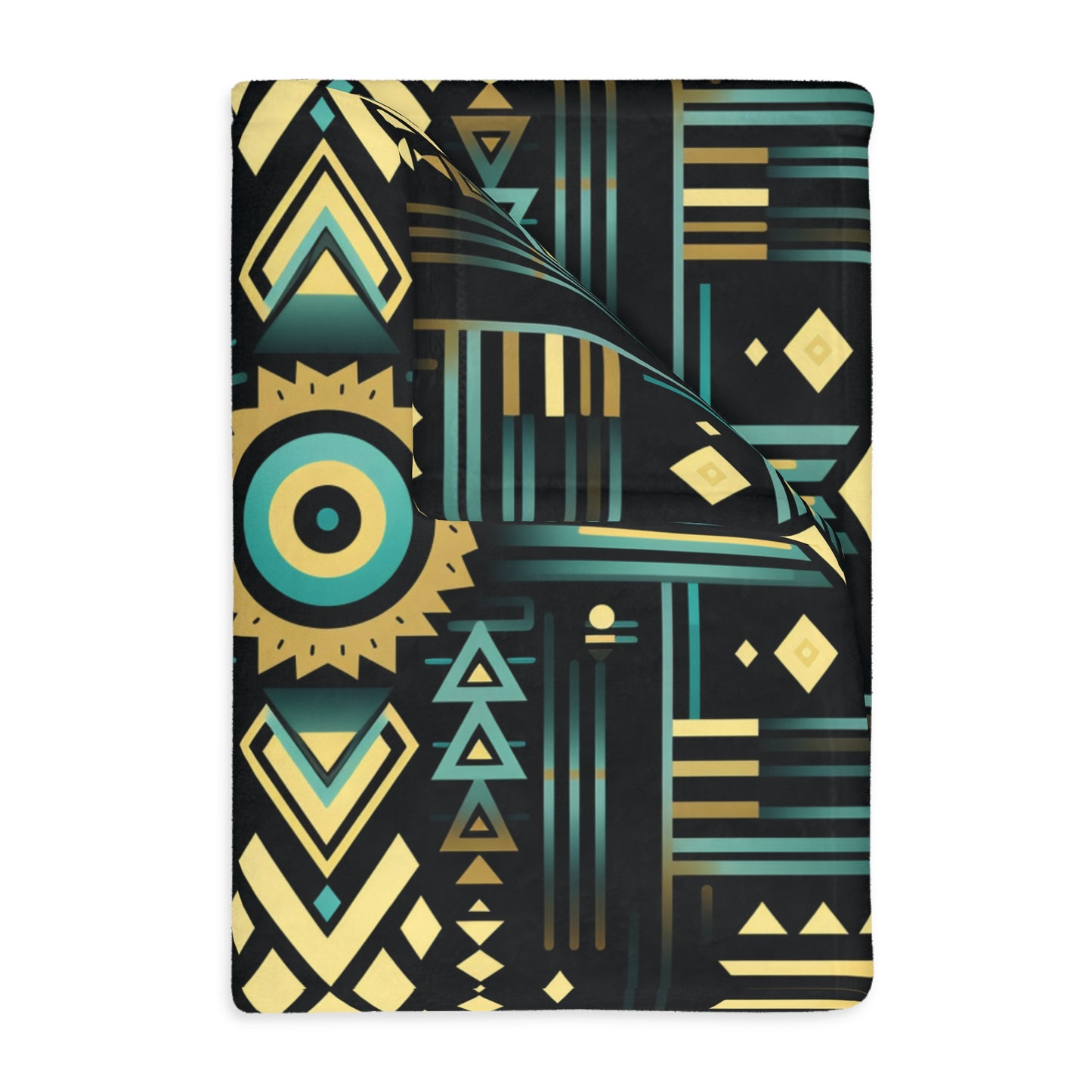 Black, Turquoise and Yellow Velveteen Minky Blanket (Two-sided print)