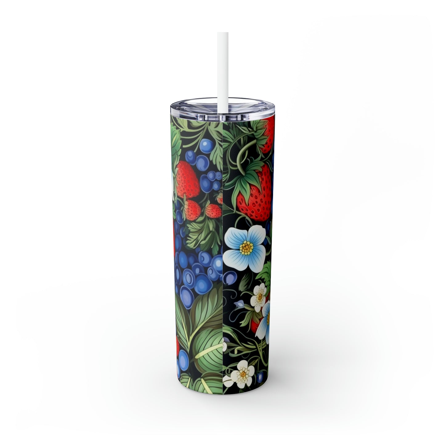 Strawberries and Bluberries Skinny Tumbler with Straw, 20oz