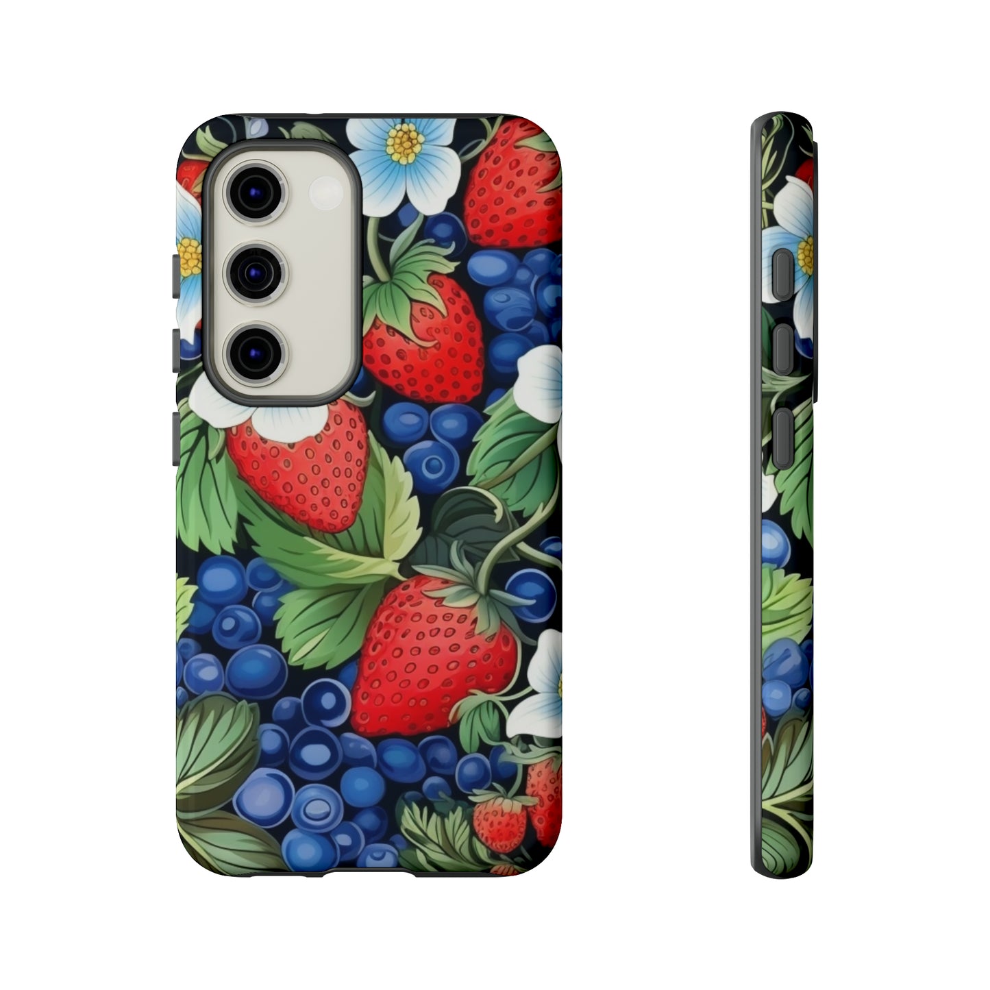 Strawberries and Blueberries on Black phone case