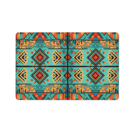 Turquoise and Orange Geometric Floor Mat