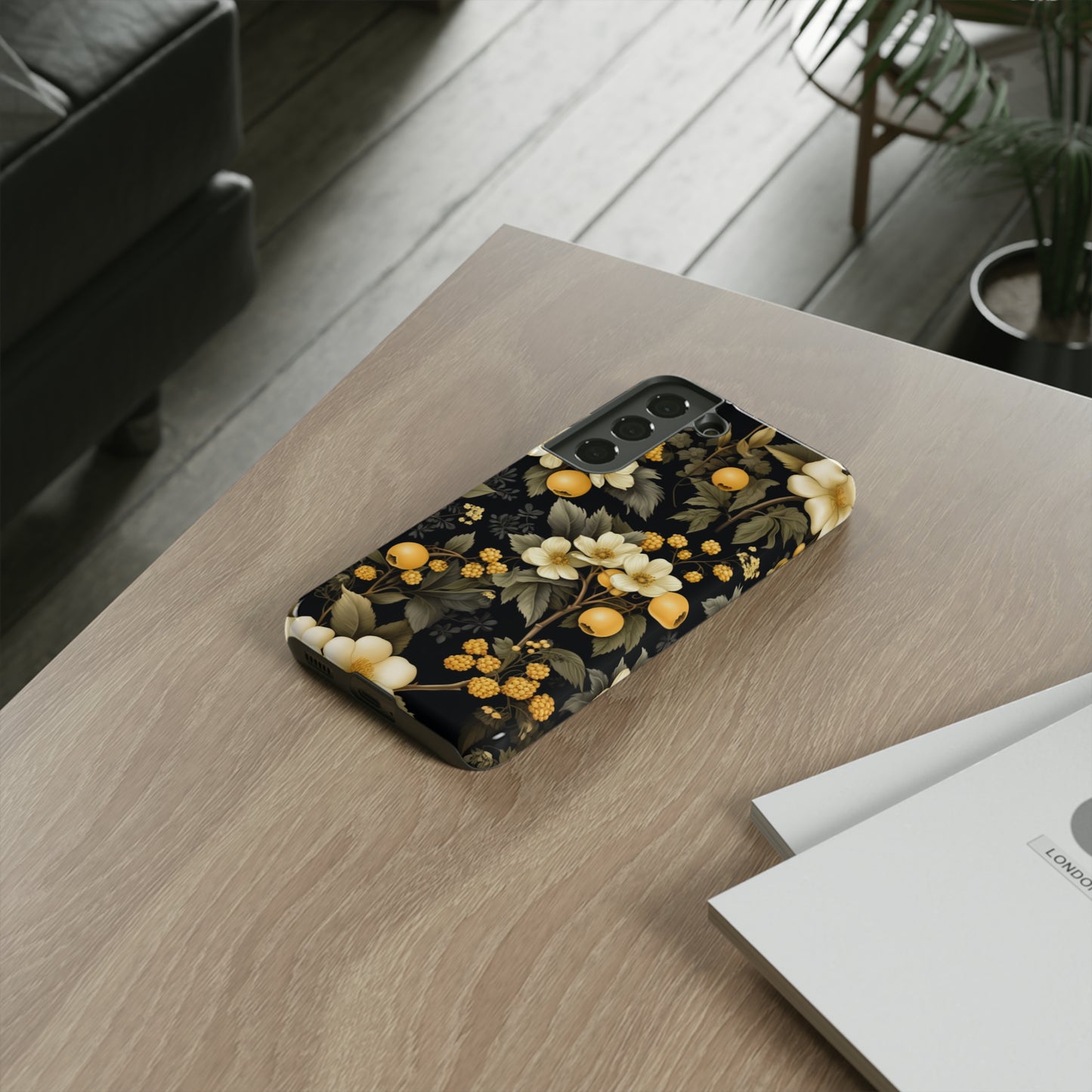 White Black and Yellow Floral phone case