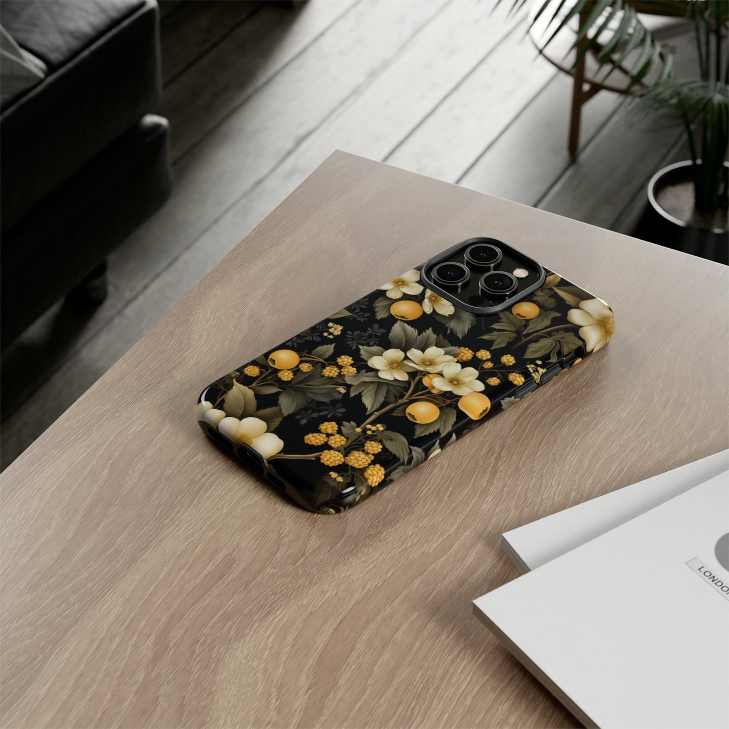 White Black and Yellow Floral phone case