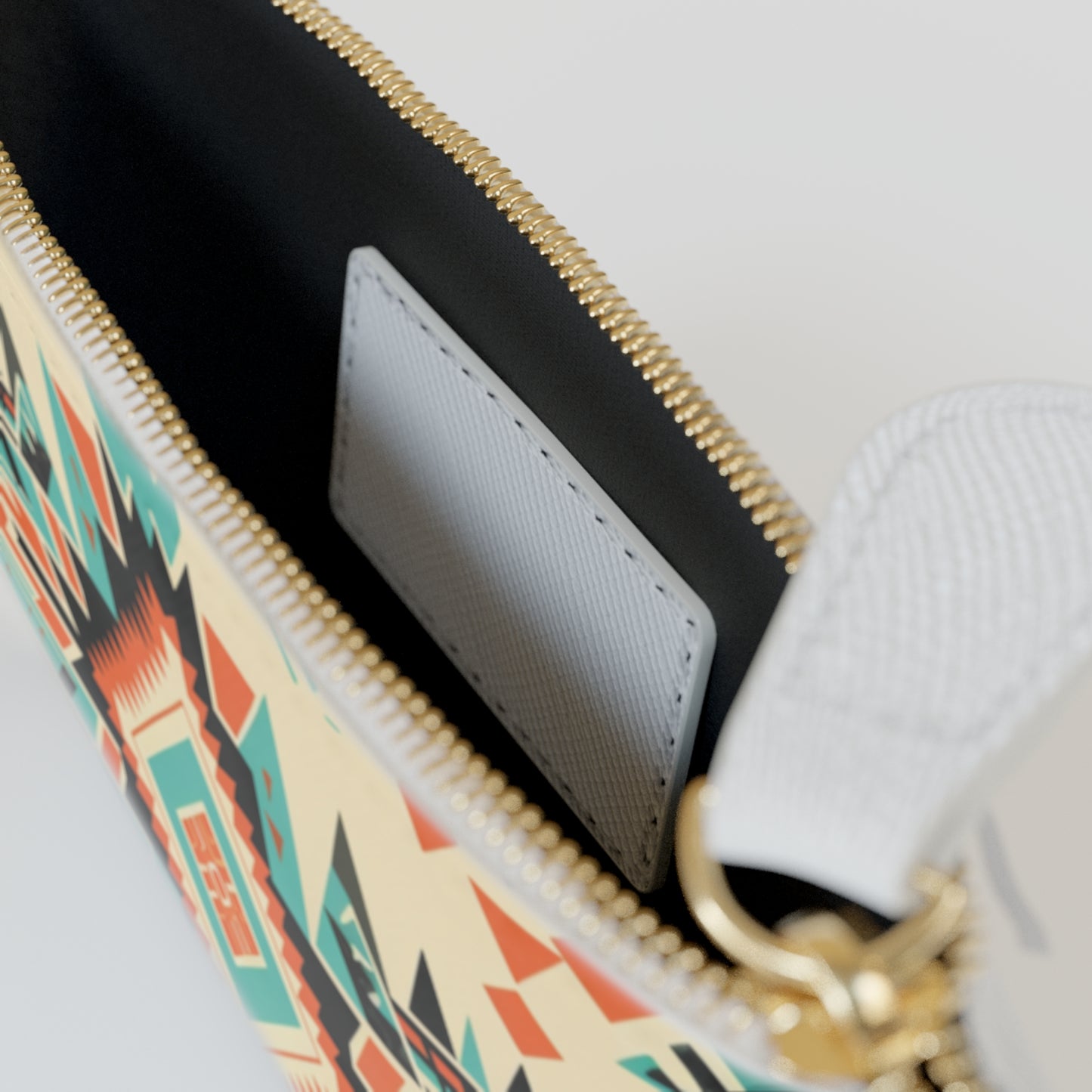 White, Orange and Turquoise Geometric Mini Clutch Bag