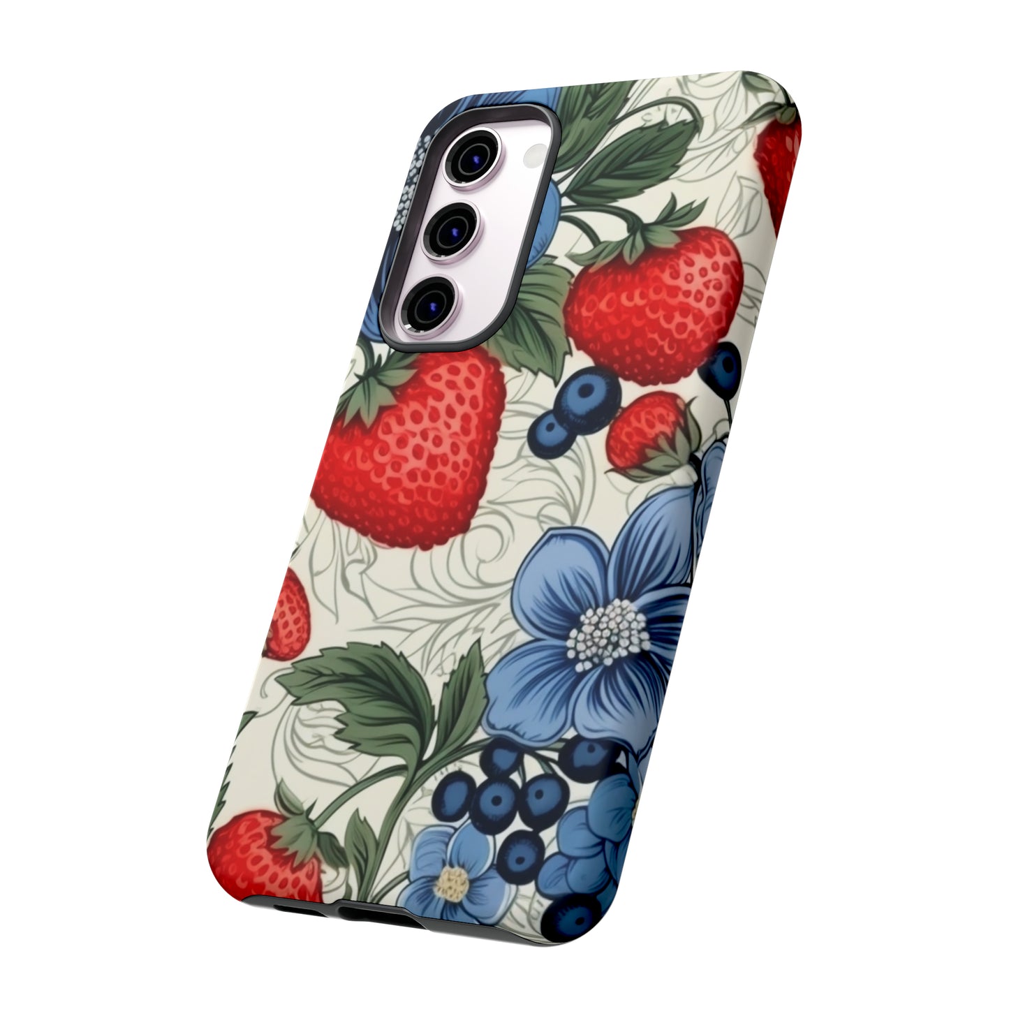 Strawberries and Blueberries on White phone case