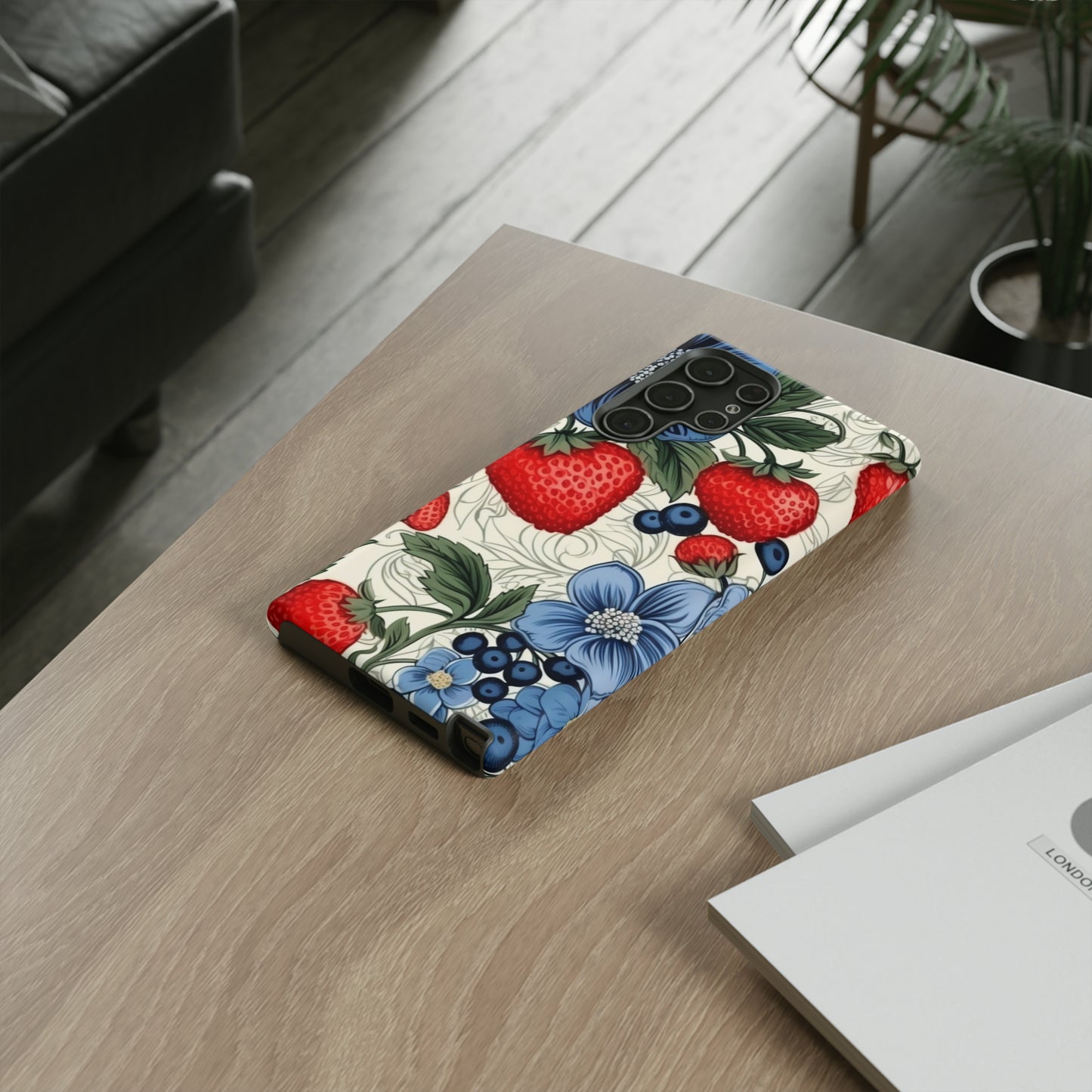 Strawberries and Blueberries on White phone case