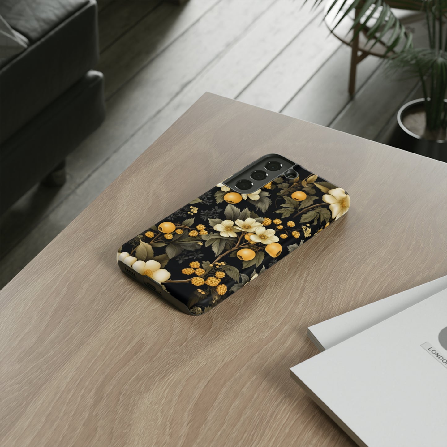 White Black and Yellow Floral phone case