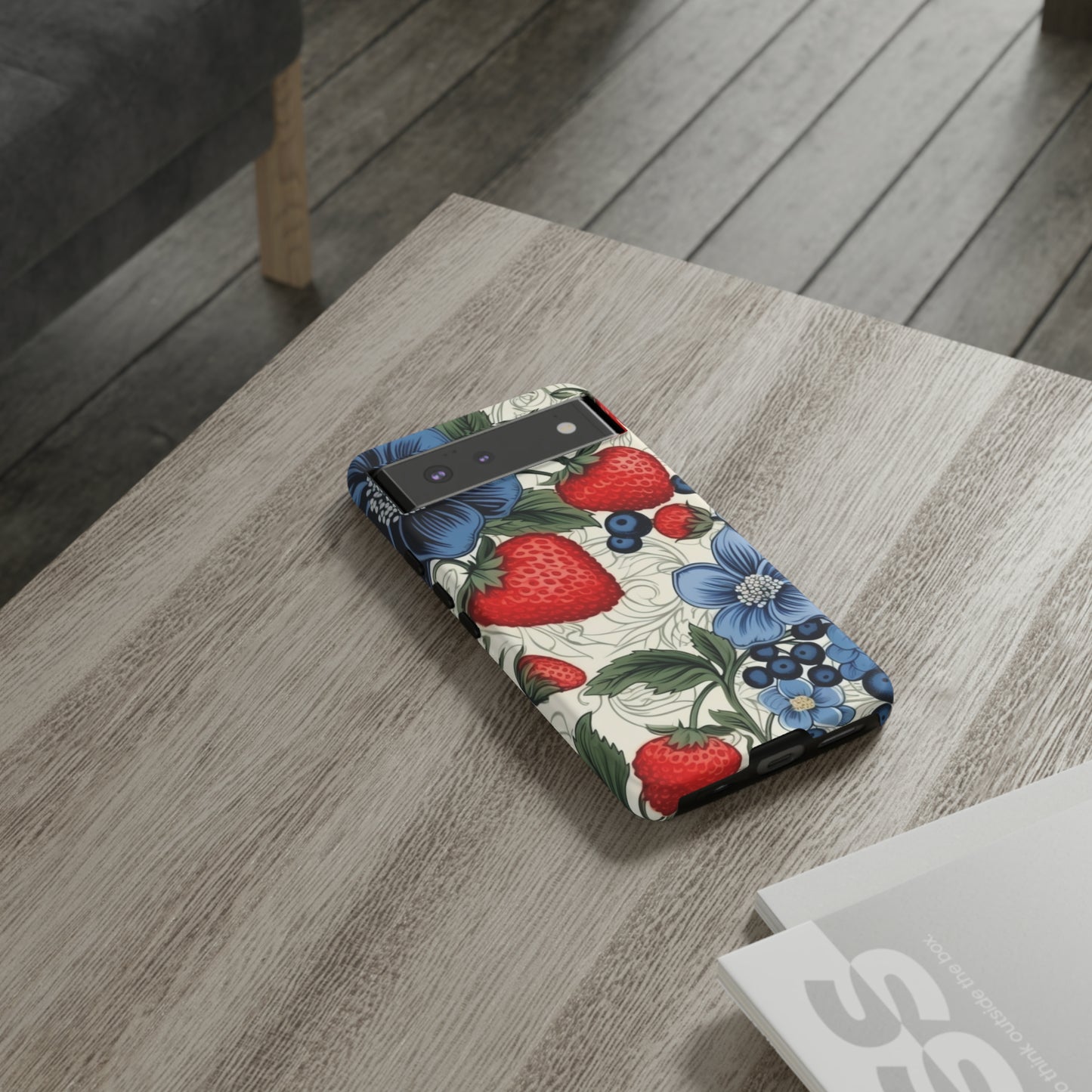 Strawberries and Blueberries on White phone case