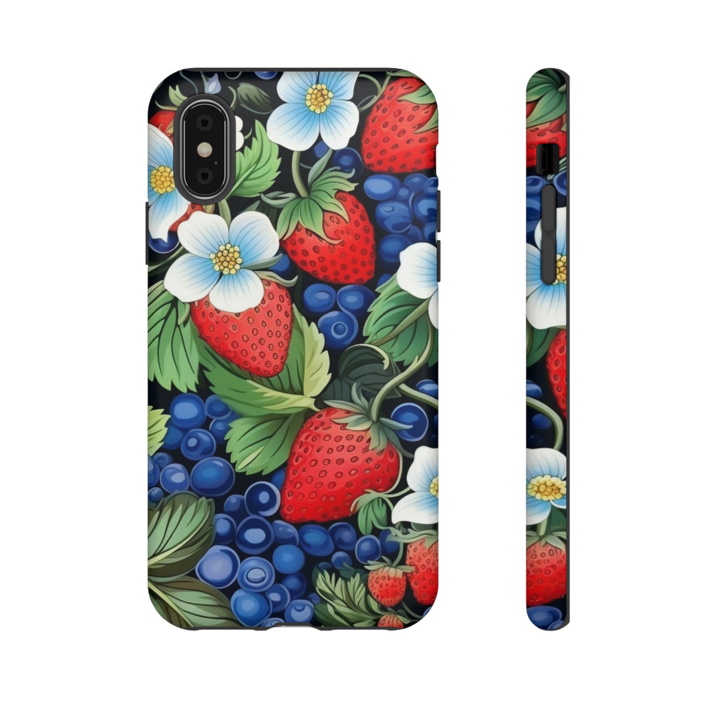 Strawberries and Blueberries on Black phone case