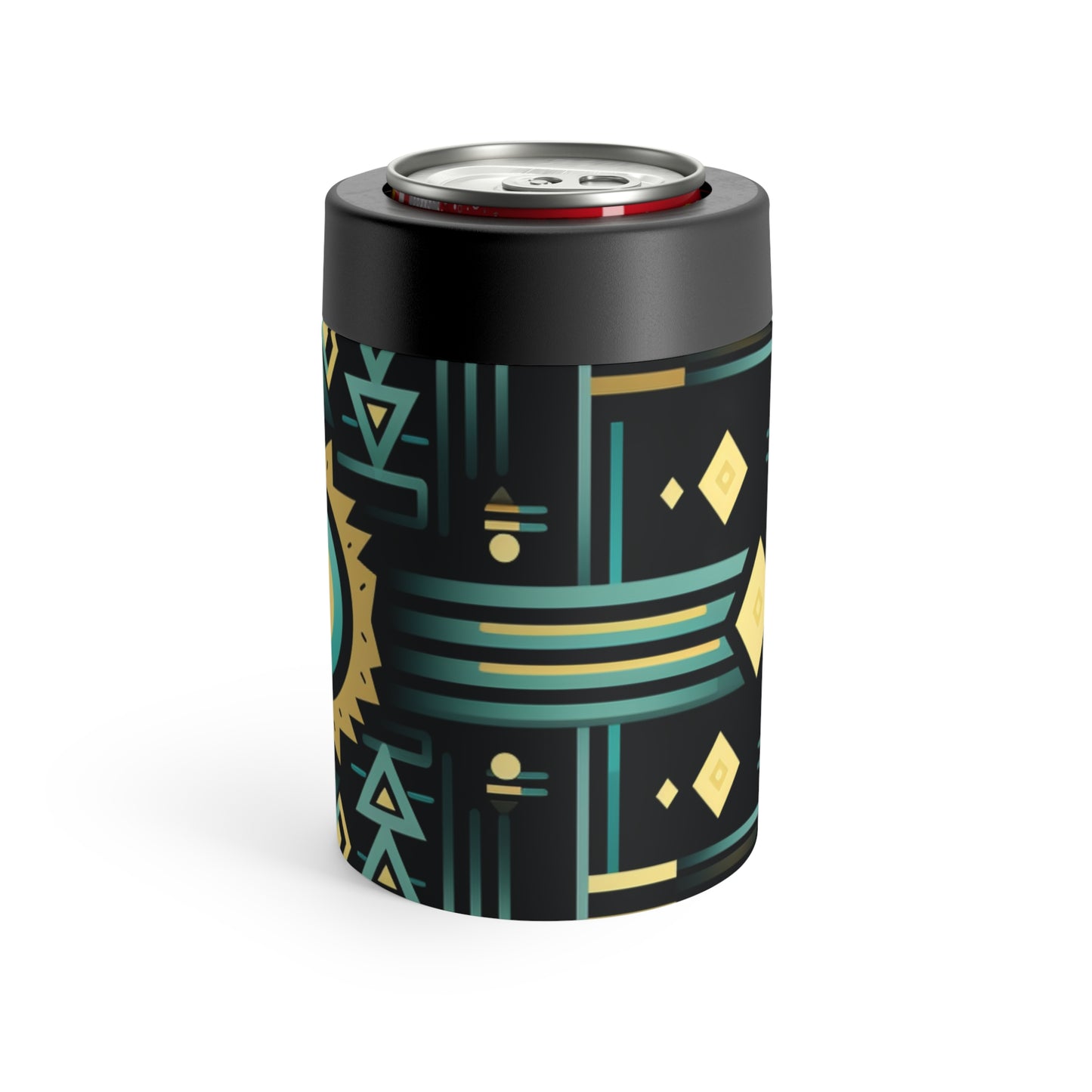 Black, Turquoise and Yellow Geometric Can Holder