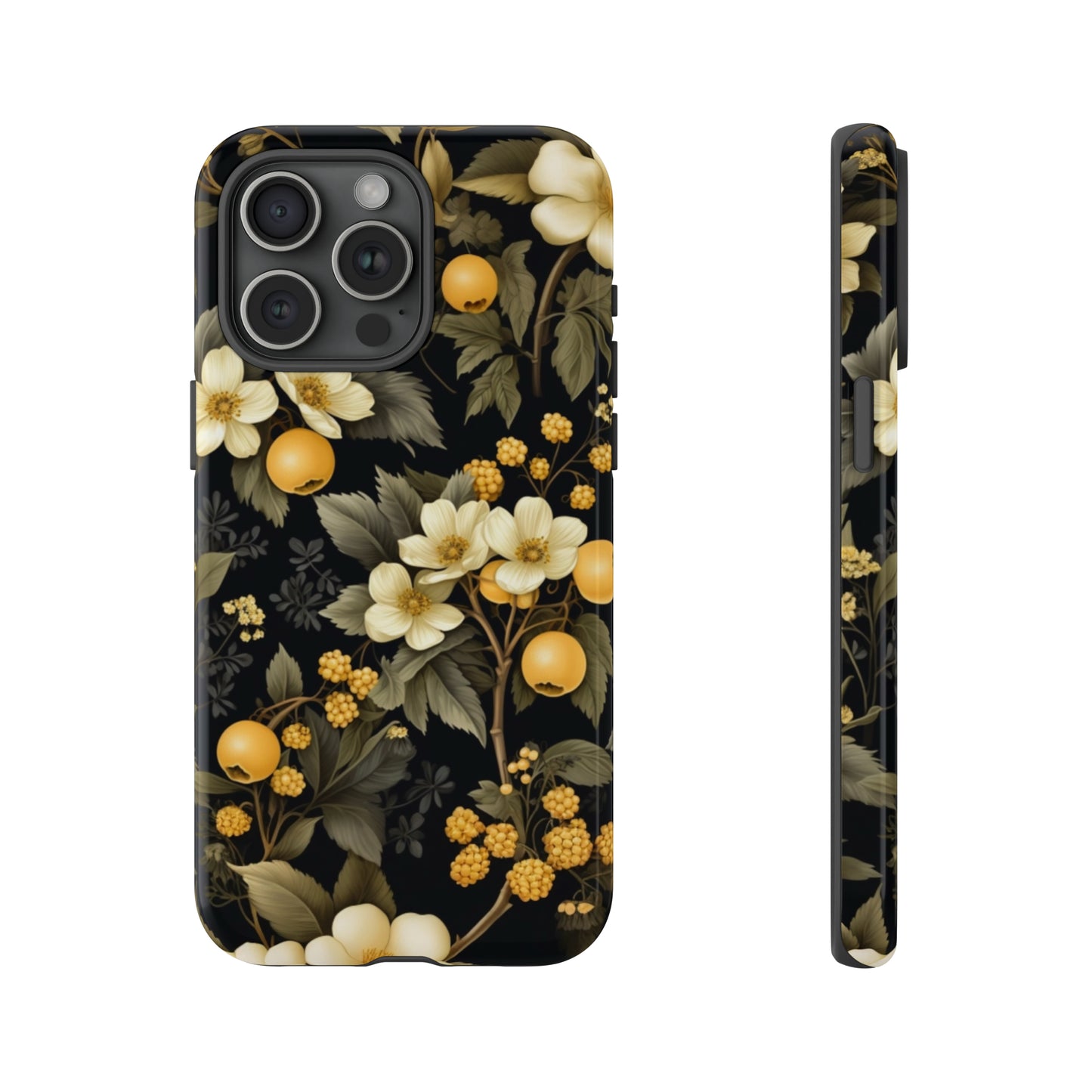 White Black and Yellow Floral phone case