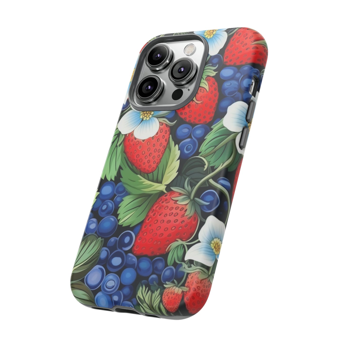 Strawberries and Blueberries on Black phone case