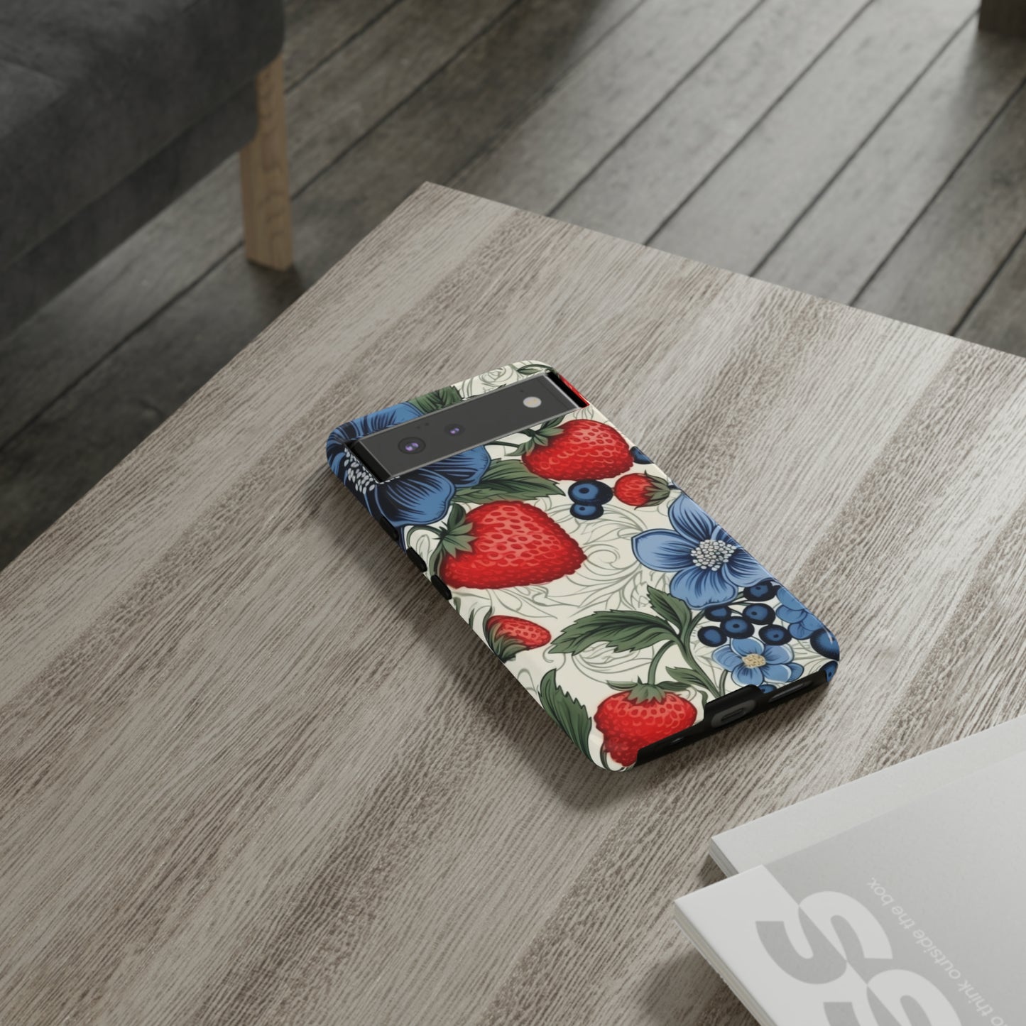 Strawberries and Blueberries on White phone case