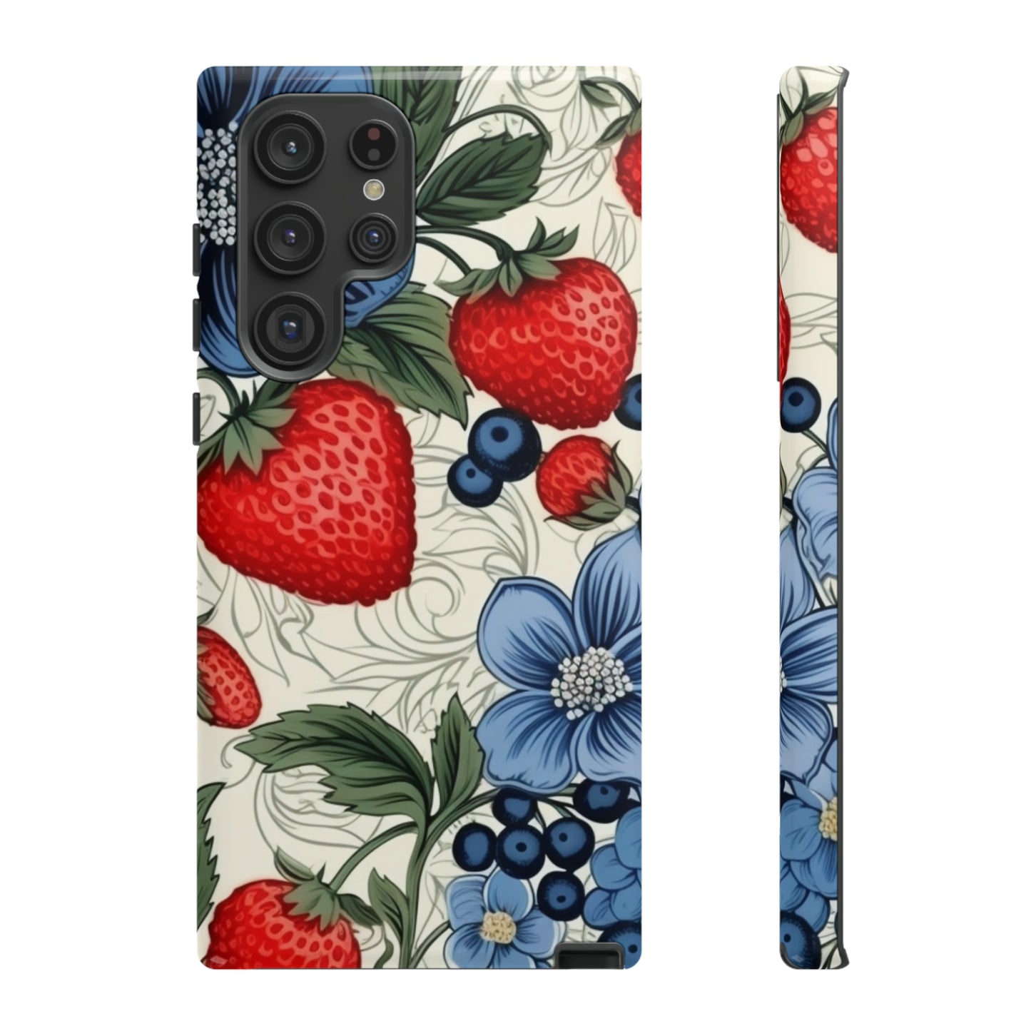 Strawberries and Blueberries on White phone case