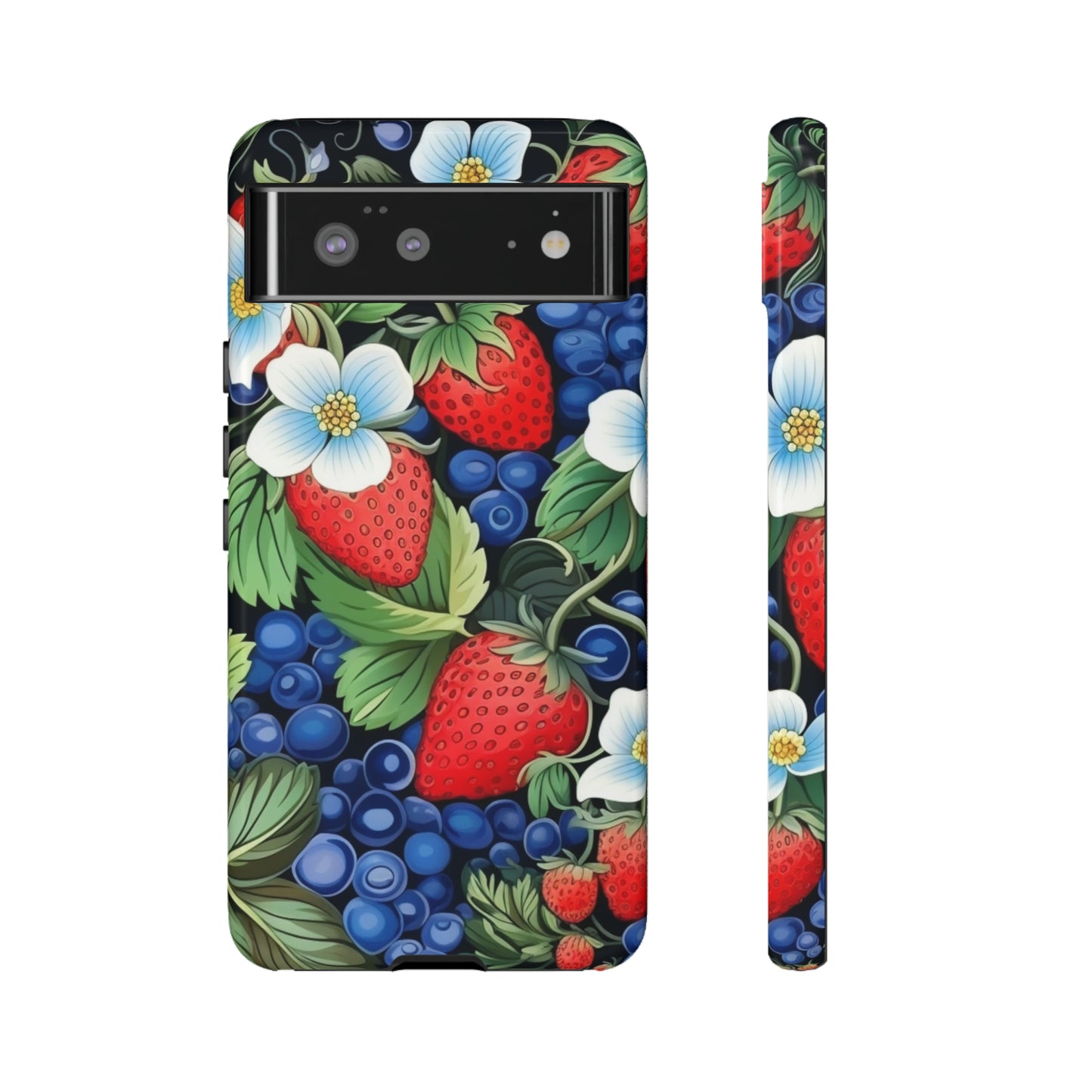 Strawberries and Blueberries on Black phone case