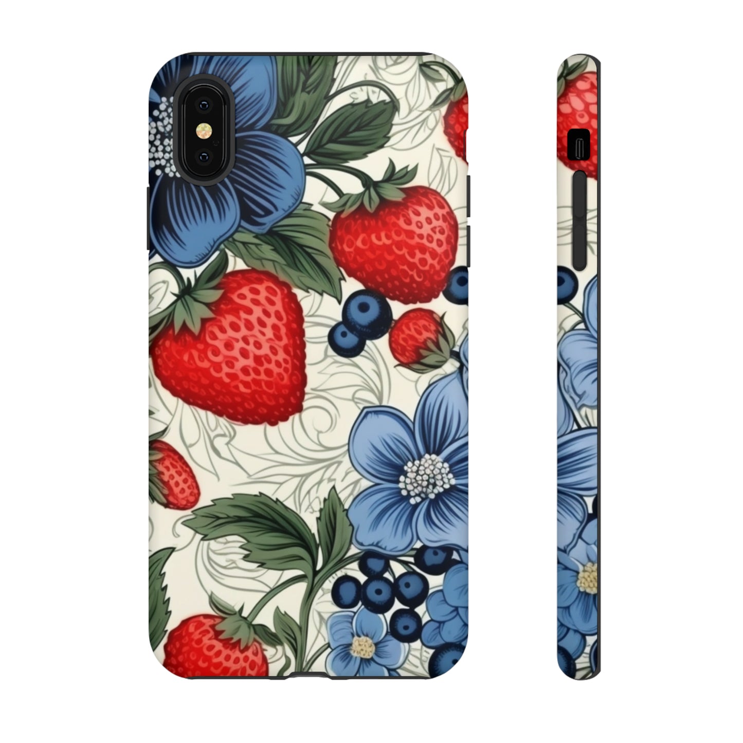 Strawberries and Blueberries on White phone case