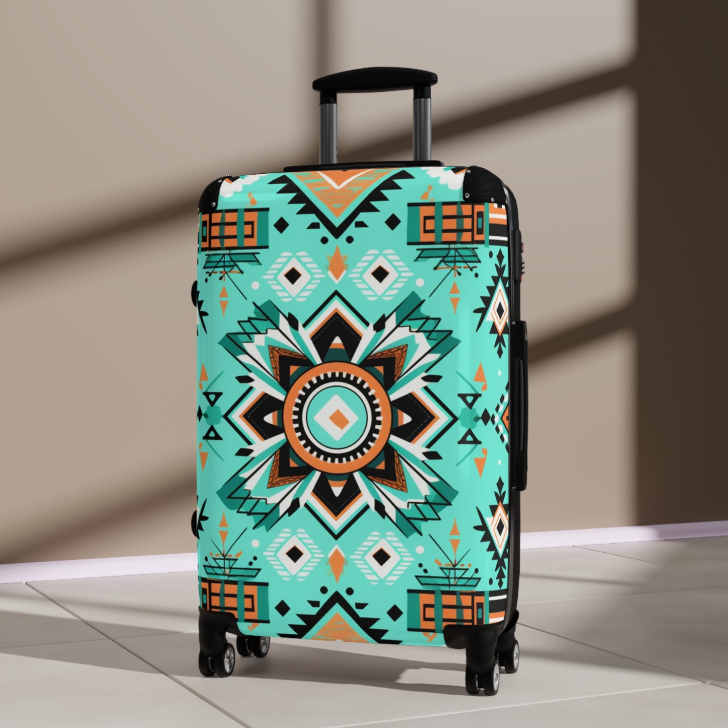 Turquoise Geometric Flower Suitcase