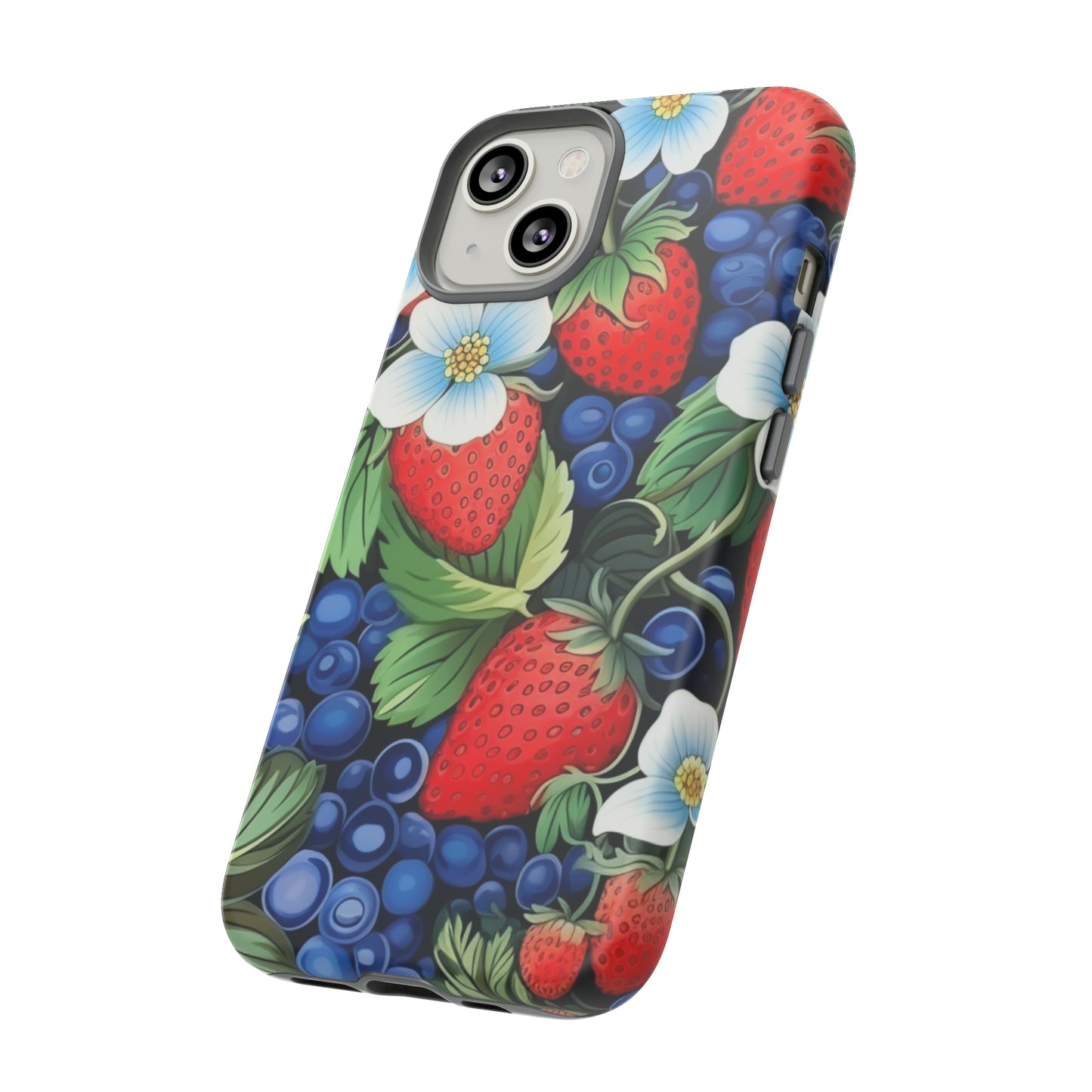 Strawberries and Blueberries on Black phone case