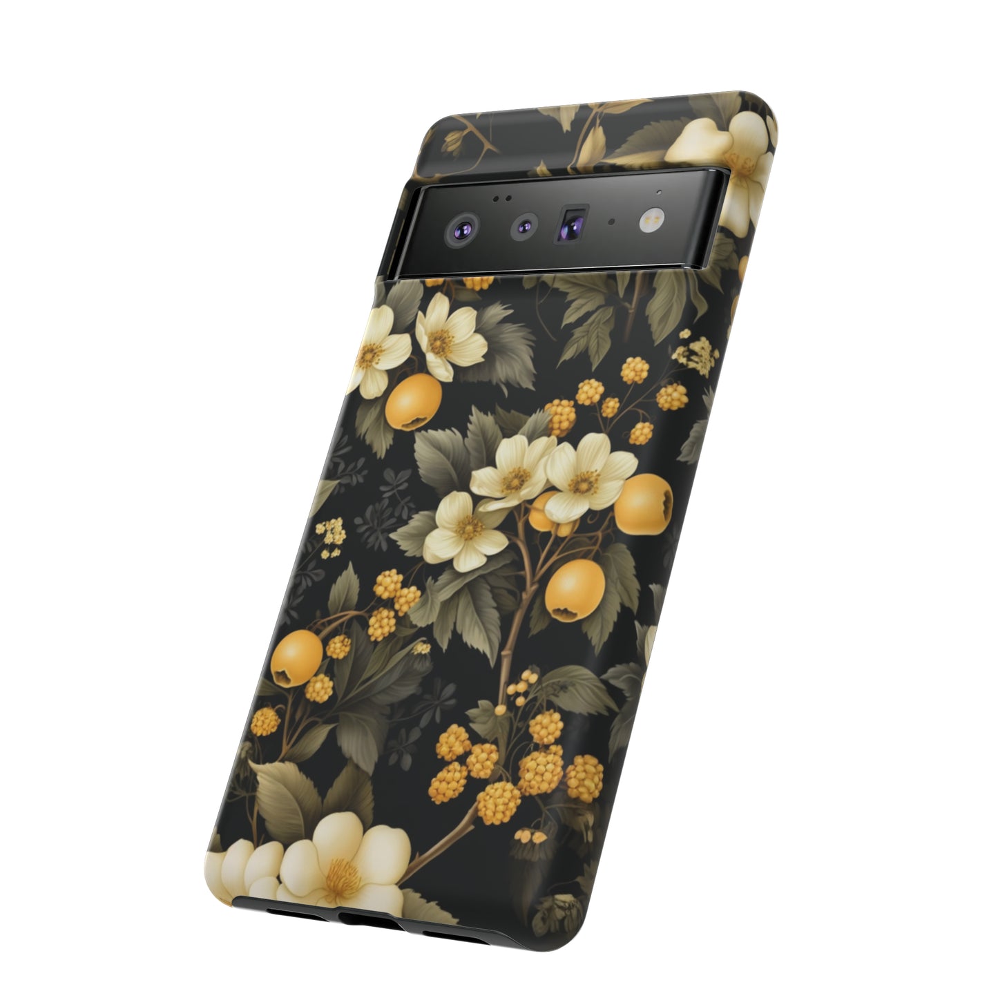 White Black and Yellow Floral phone case