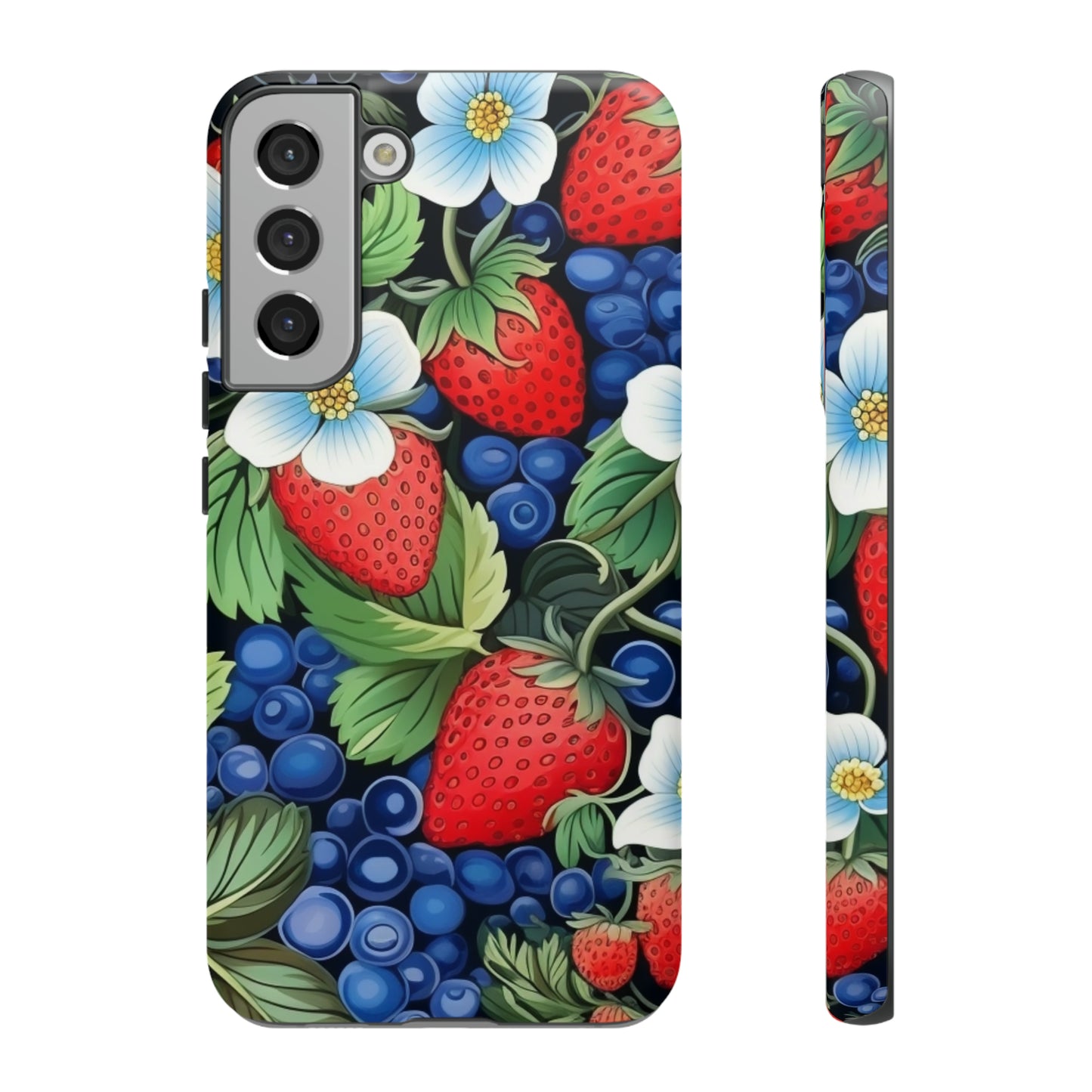 Strawberries and Blueberries on Black phone case