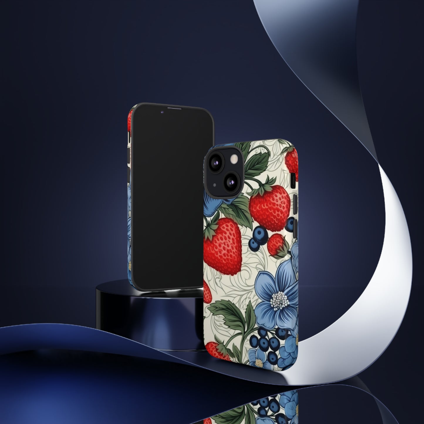 Strawberries and Blueberries on White phone case