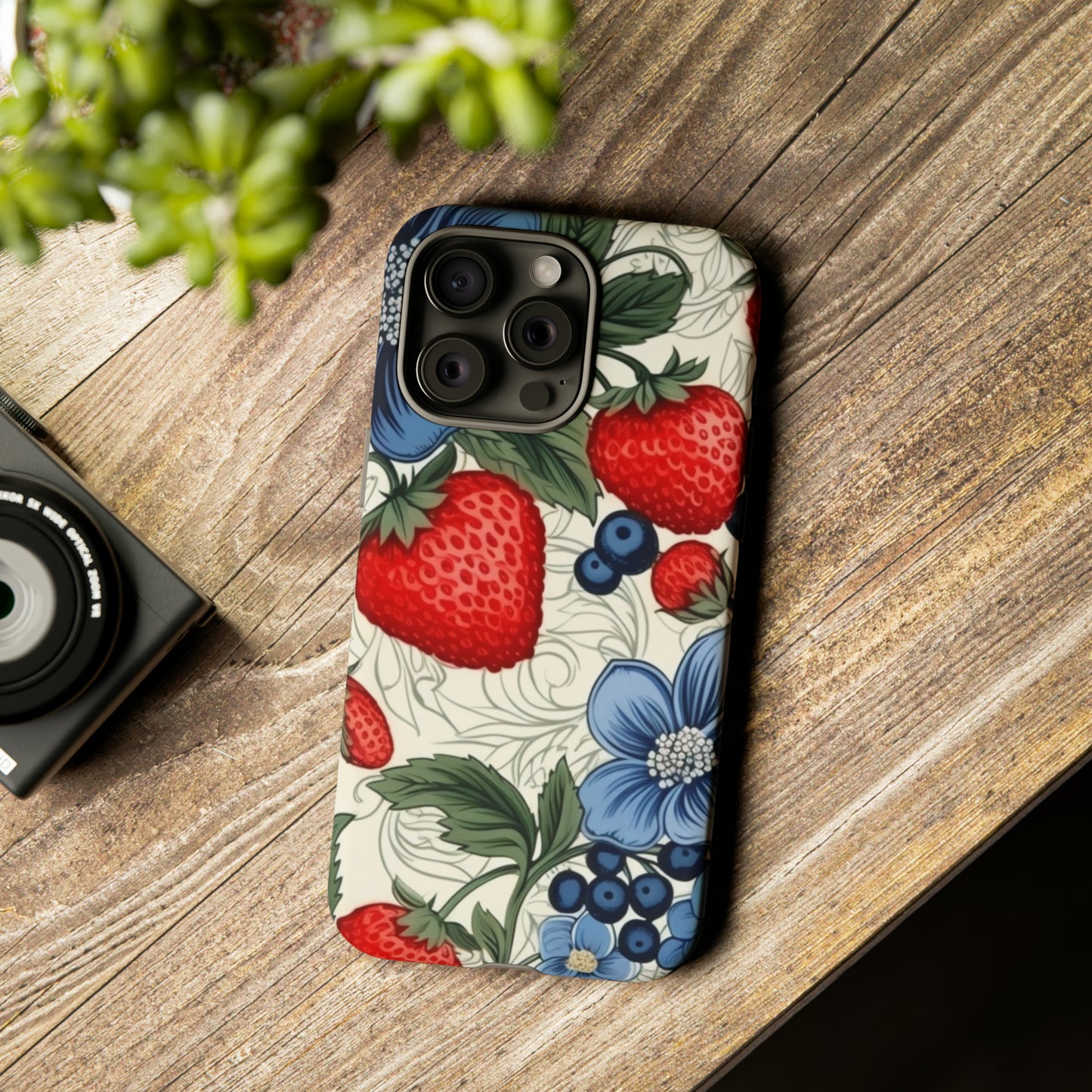 Strawberries and Blueberries on White phone case