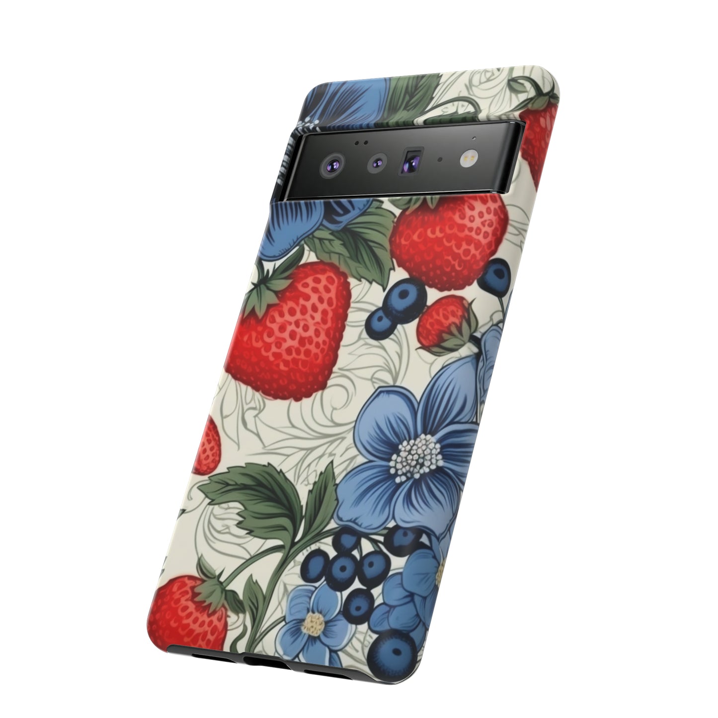 Strawberries and Blueberries on White phone case