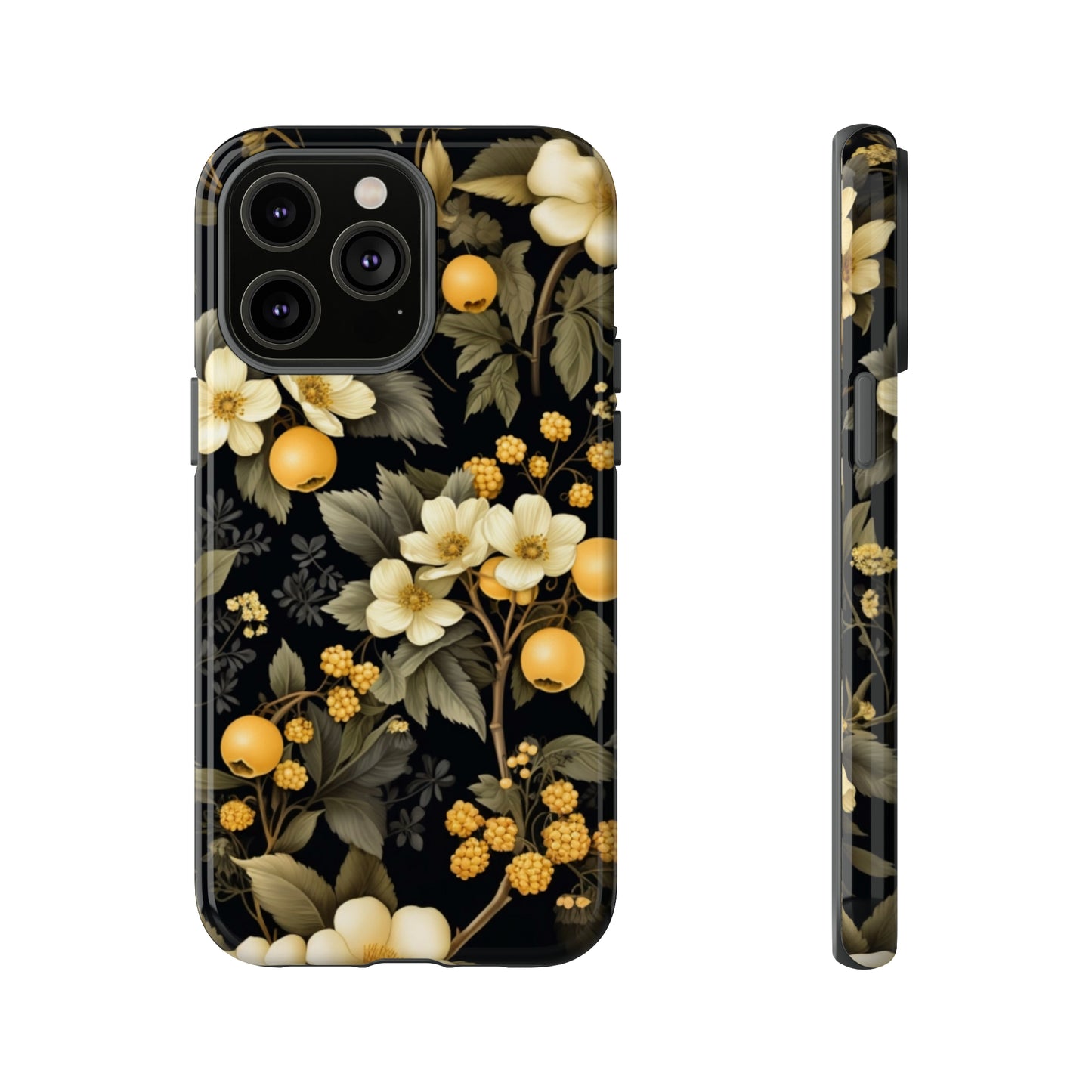 White Black and Yellow Floral phone case