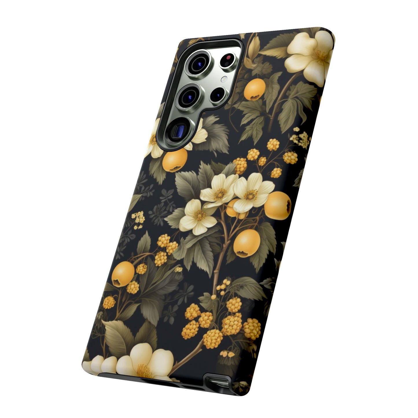 White Black and Yellow Floral phone case