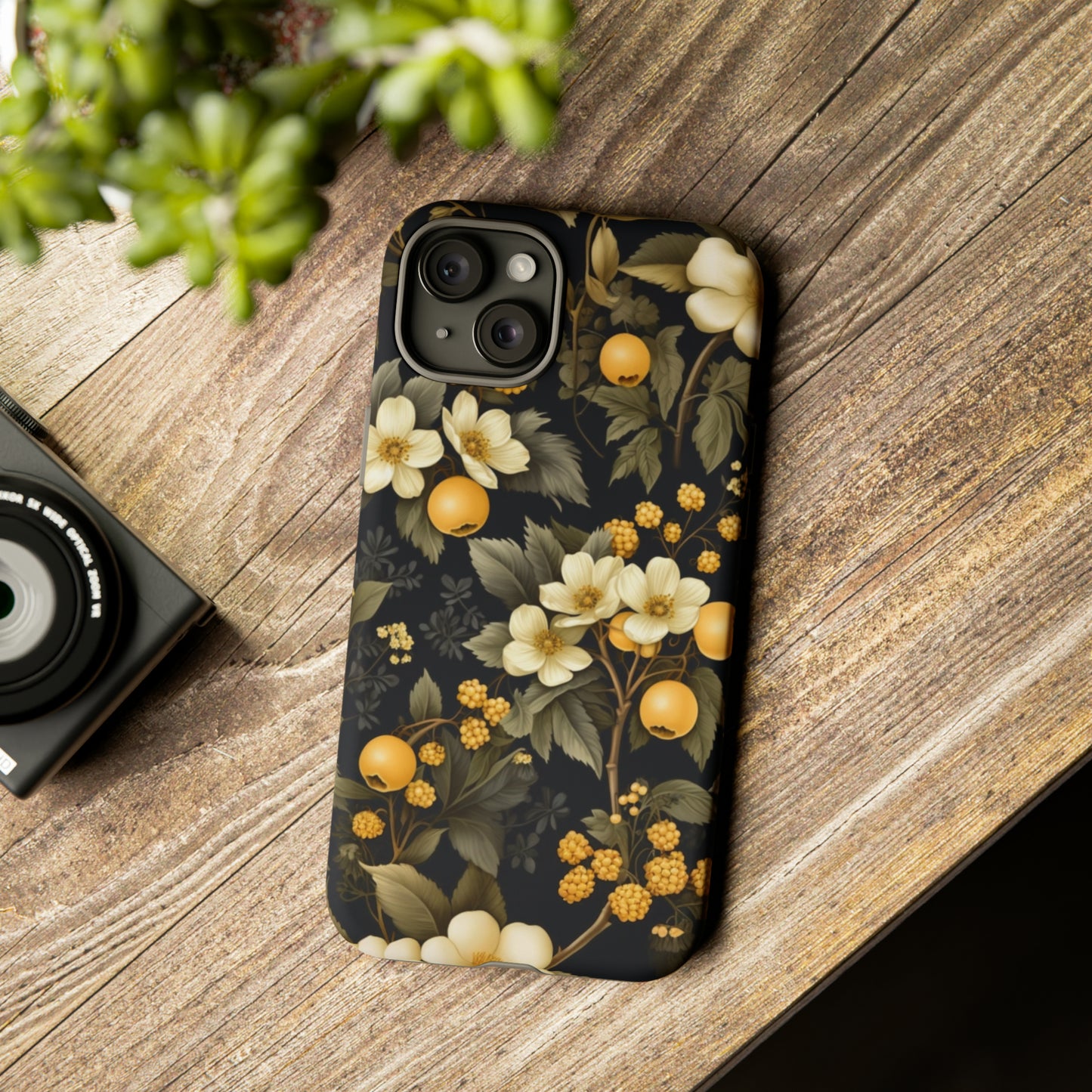 White Black and Yellow Floral phone case