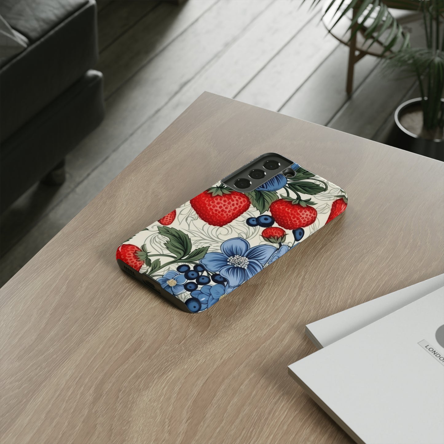 Strawberries and Blueberries on White phone case