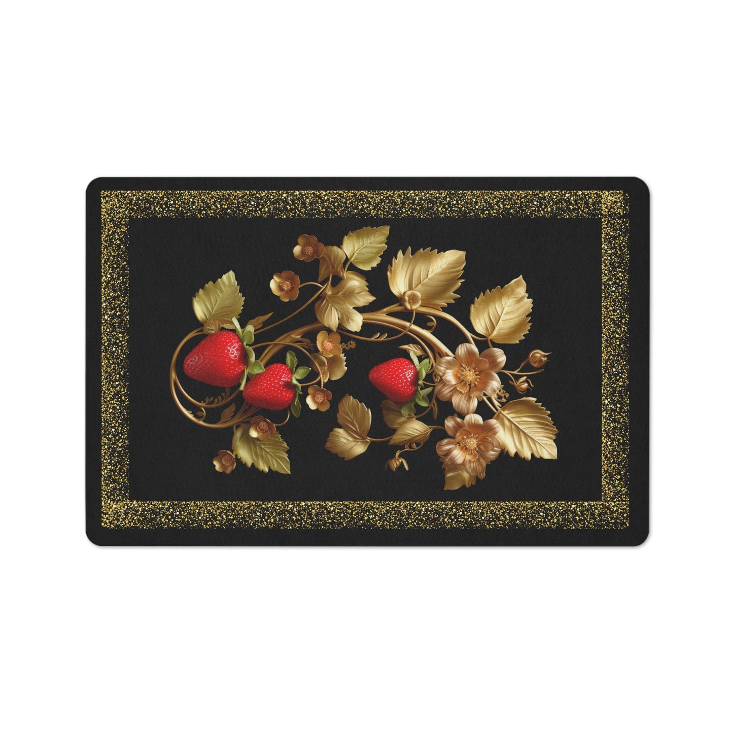 Black and Gold Floral Floor Mat