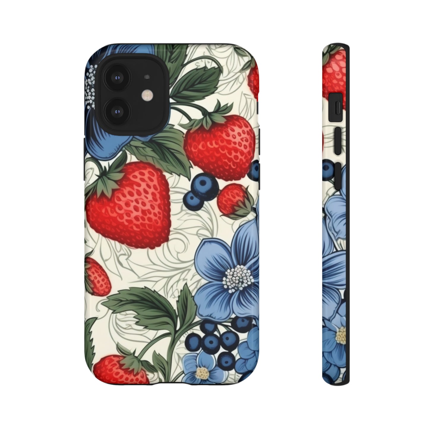 Strawberries and Blueberries on White phone case