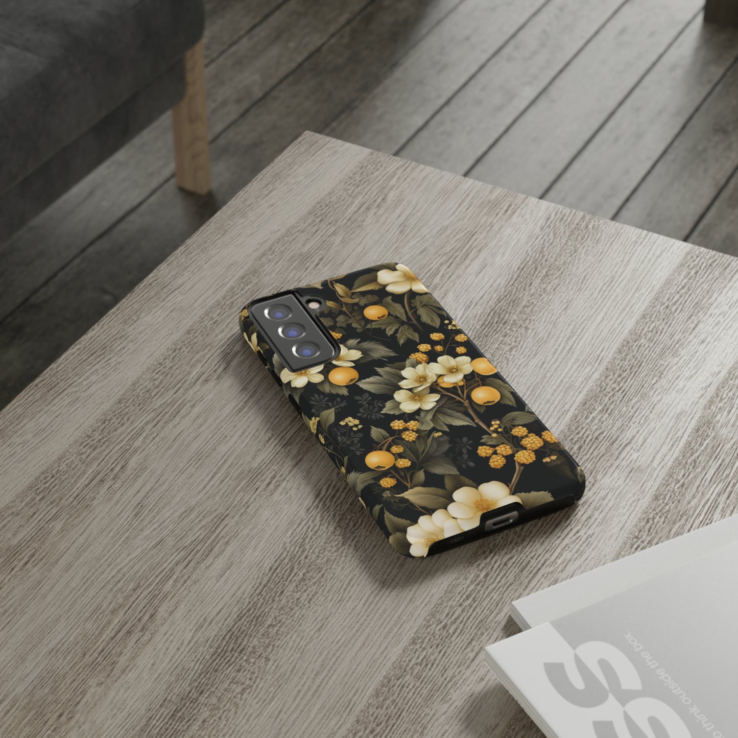 White Black and Yellow Floral phone case