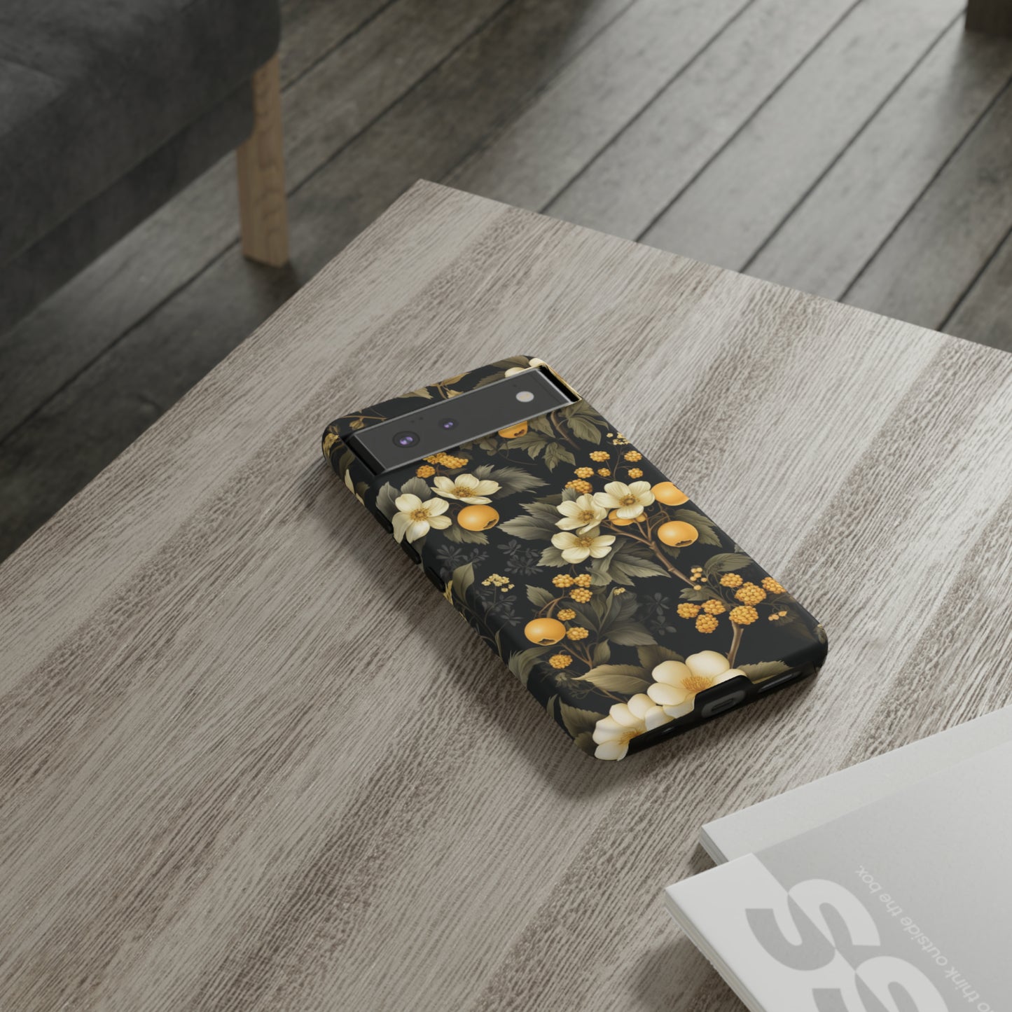 White Black and Yellow Floral phone case