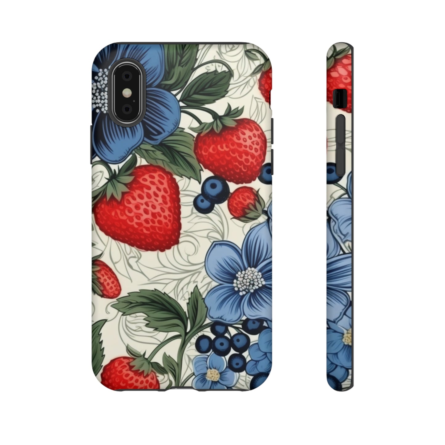 Strawberries and Blueberries on White phone case