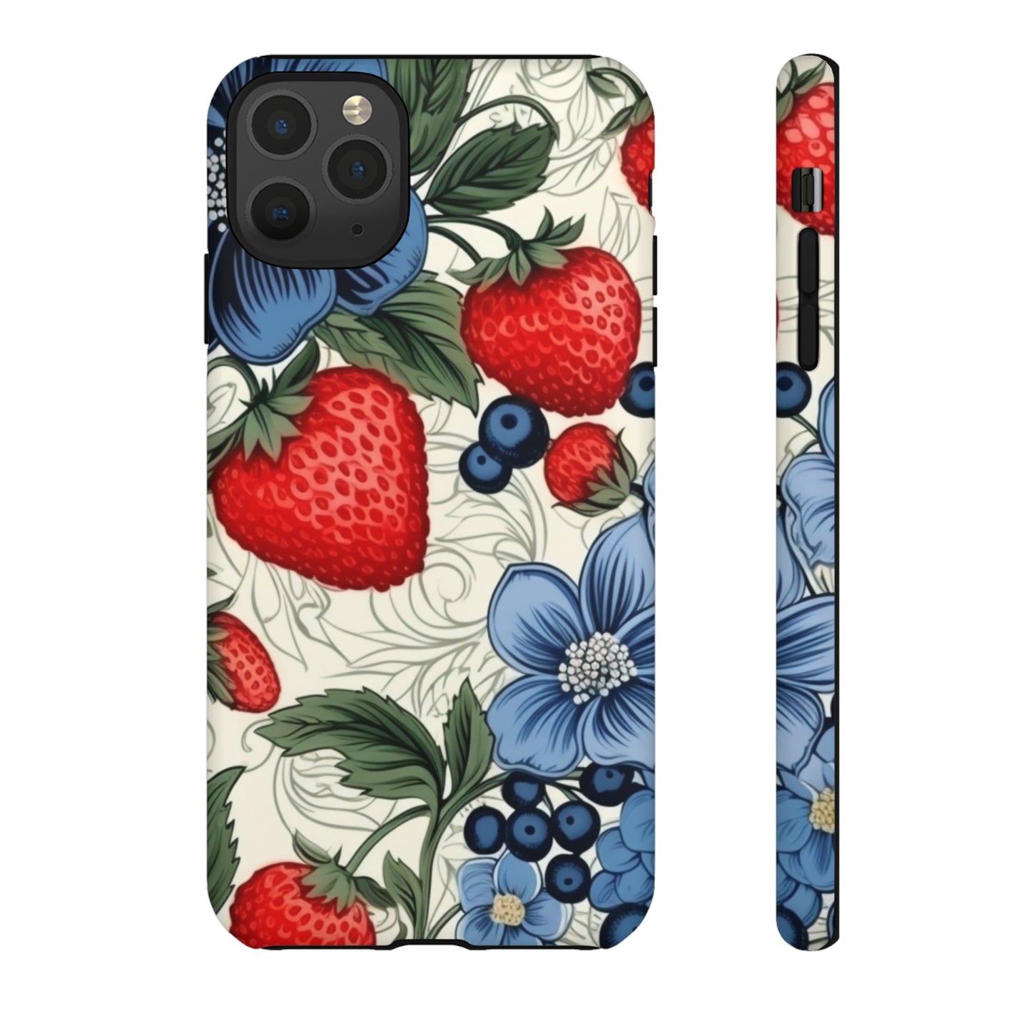 Strawberries and Blueberries on White phone case