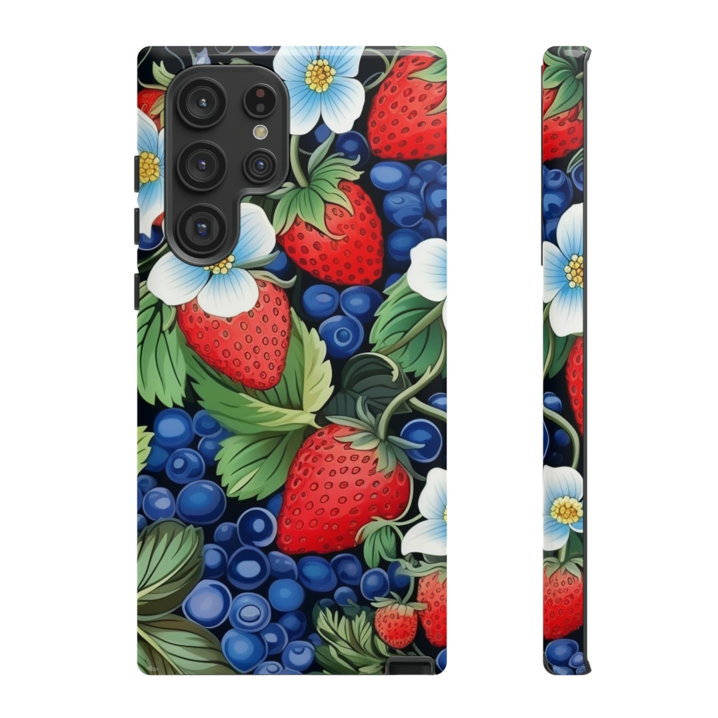 Strawberries and Blueberries on Black phone case