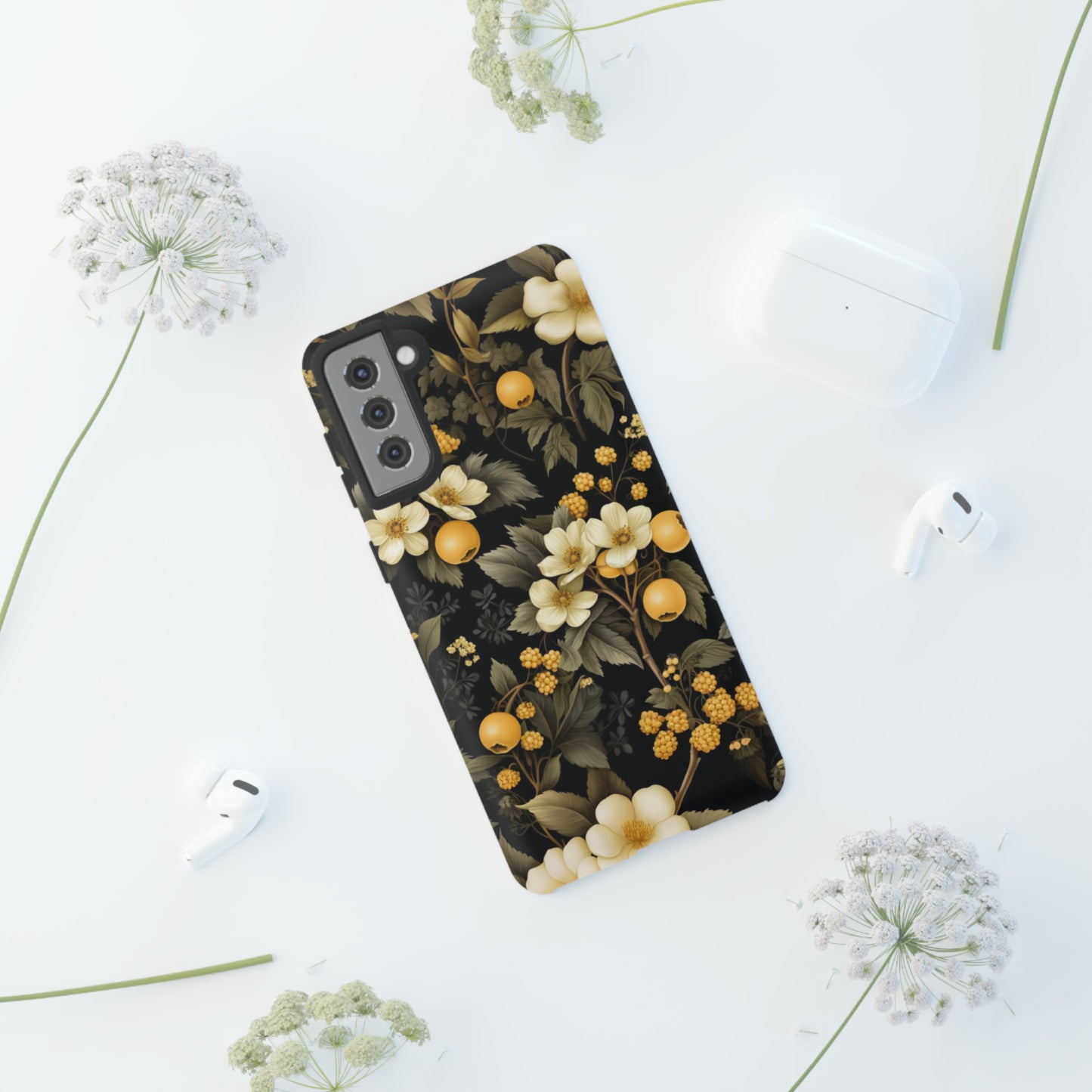 White Black and Yellow Floral phone case