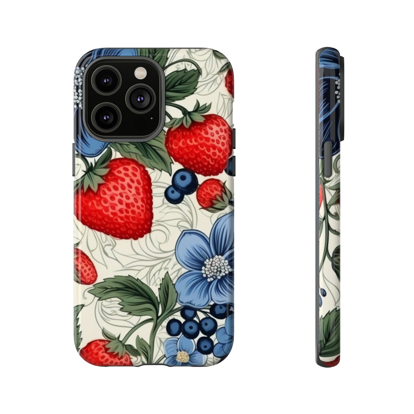 Strawberries and Blueberries on White phone case