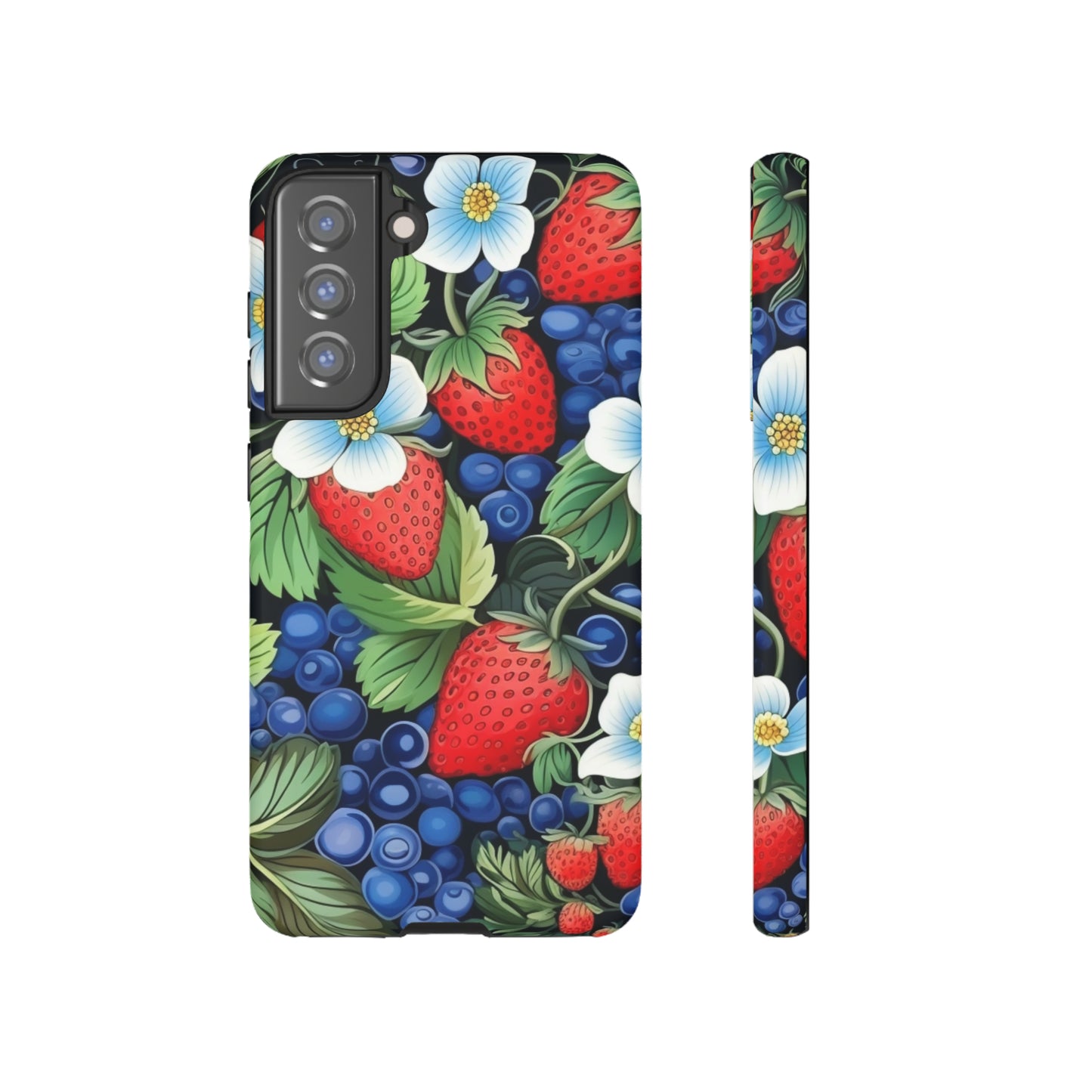 Strawberries and Blueberries on Black phone case