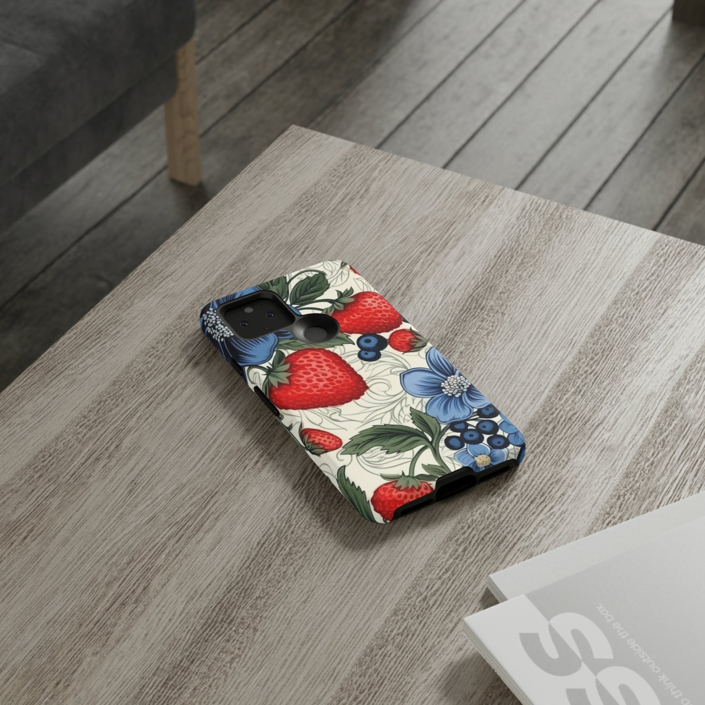 Strawberries and Blueberries on White phone case