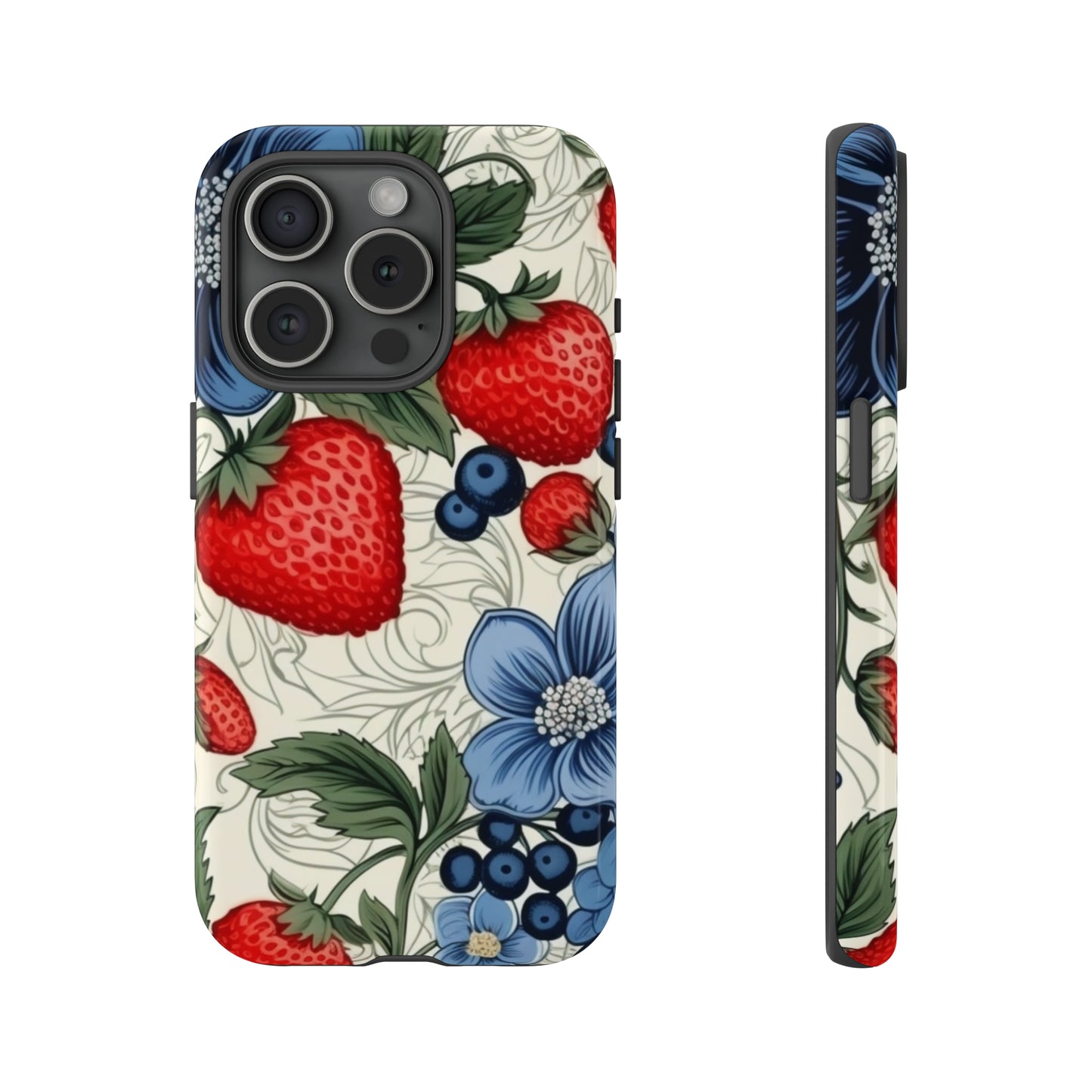 Strawberries and Blueberries on White phone case