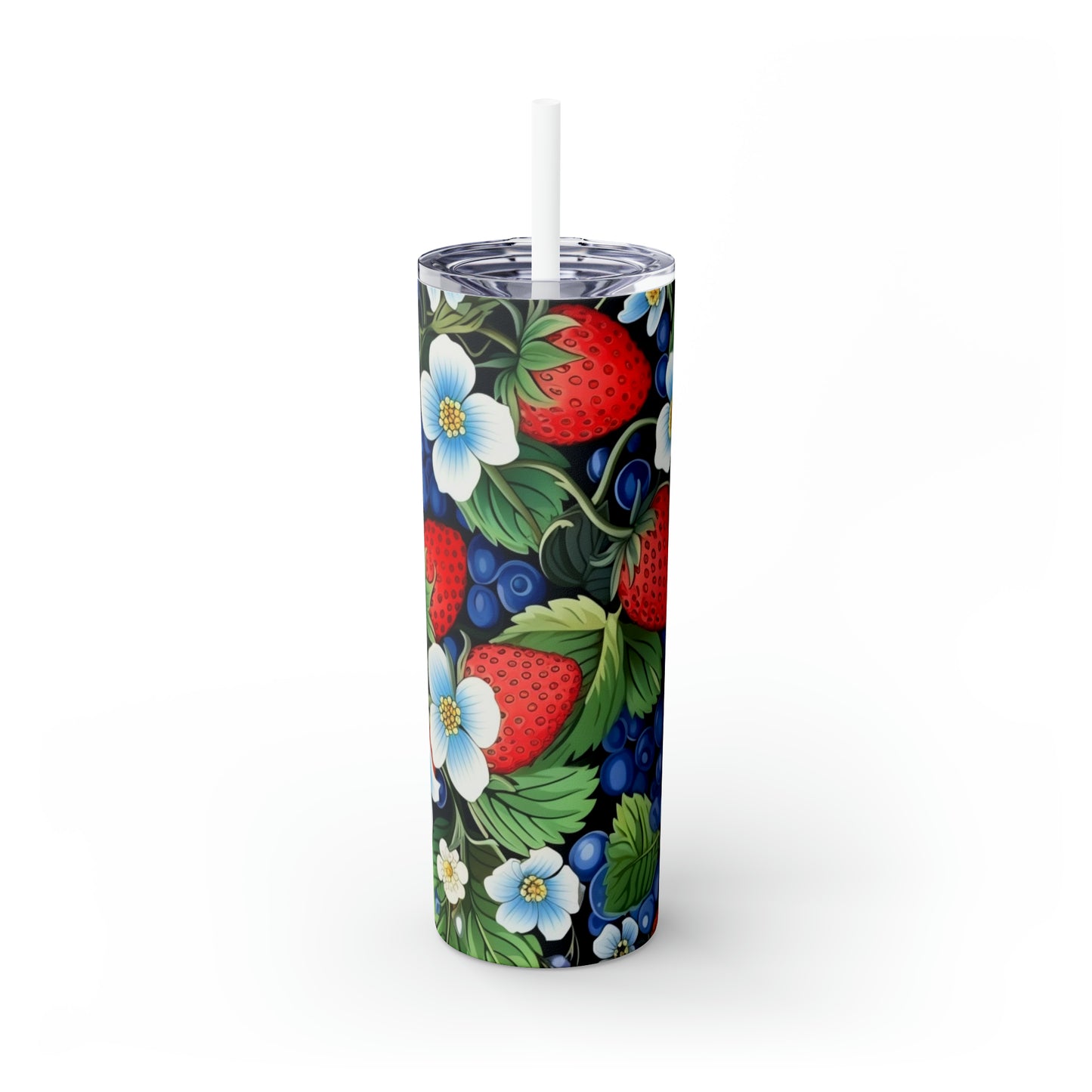 Strawberries and Bluberries Skinny Tumbler with Straw, 20oz