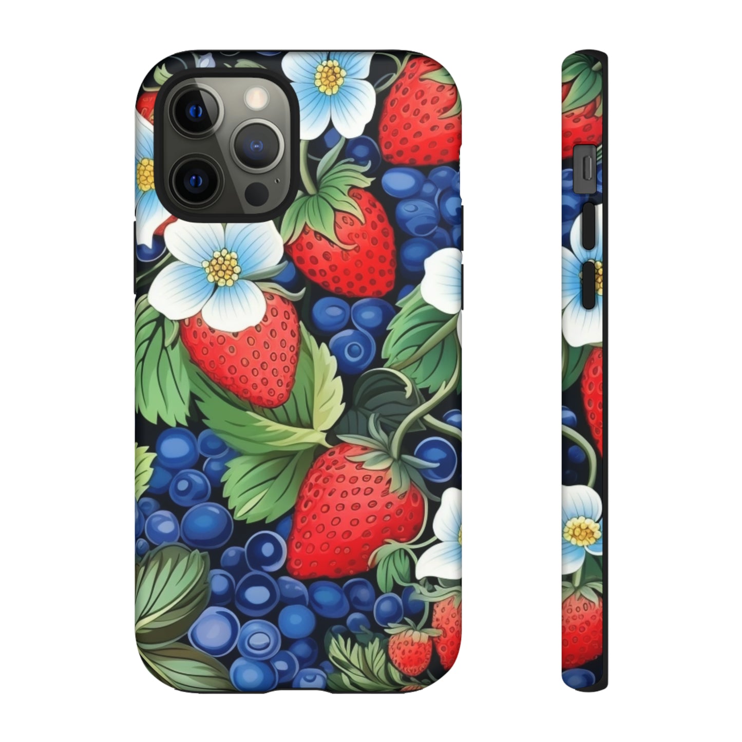 Strawberries and Blueberries on Black phone case